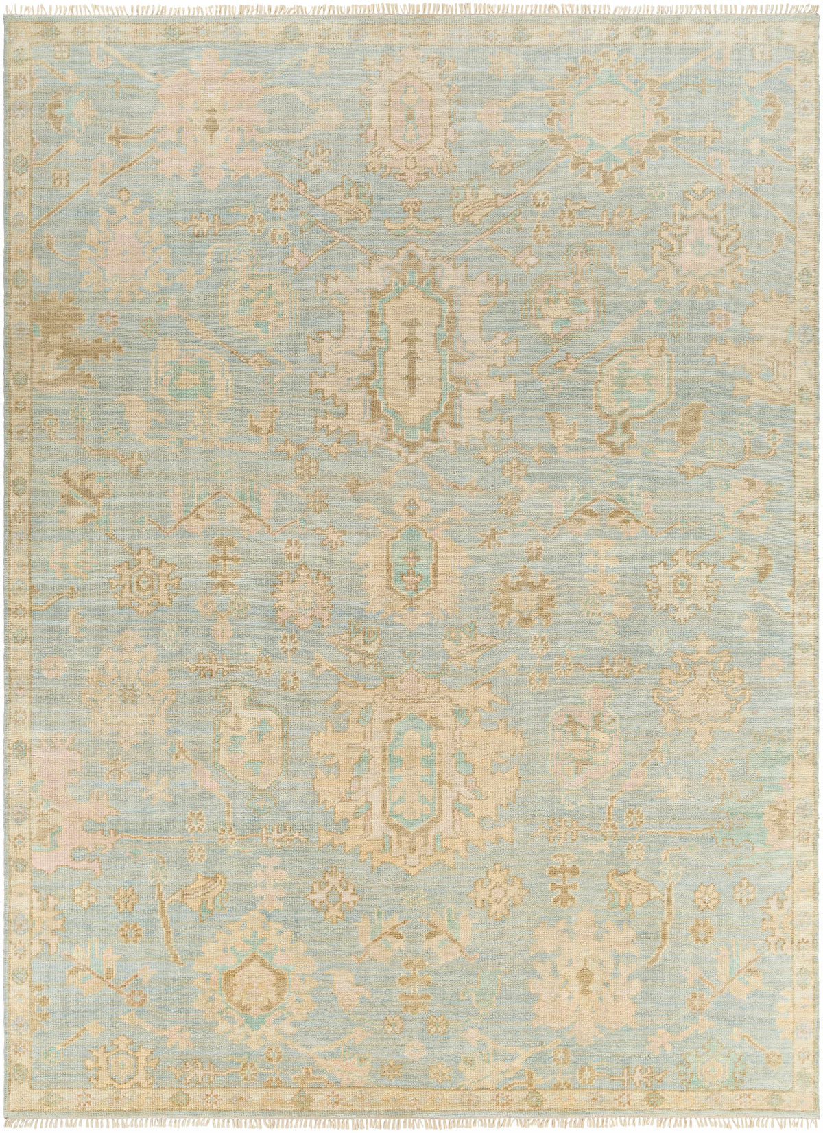 Sage Hand Knotted 100% Wool Traditional Rectangle Handmade rug, Indoor use only, has fringe, non-washable.