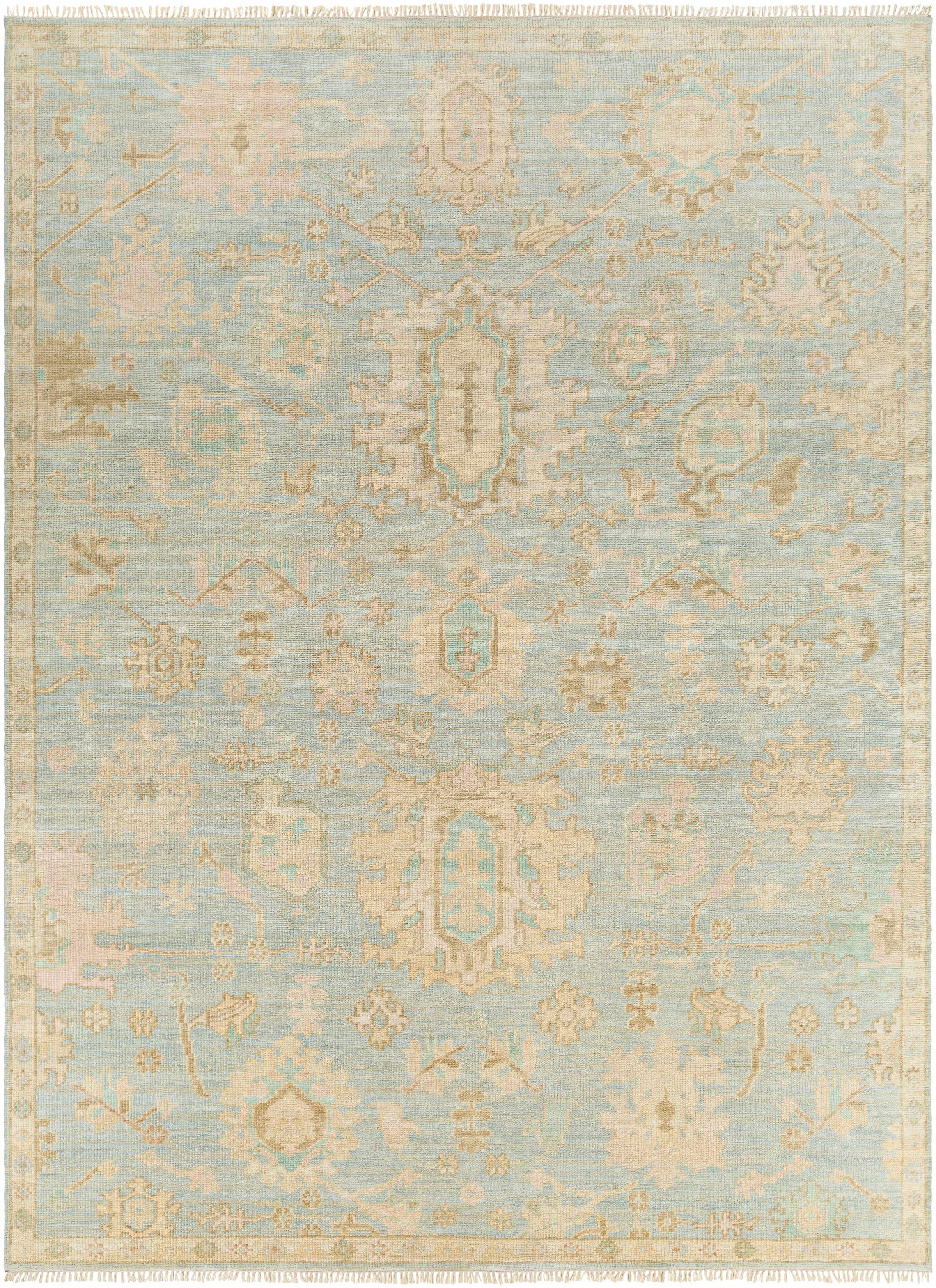 Sage Hand Knotted 100% Wool Traditional Rectangle Handmade rug, Indoor use only, has fringe, non-washable.
