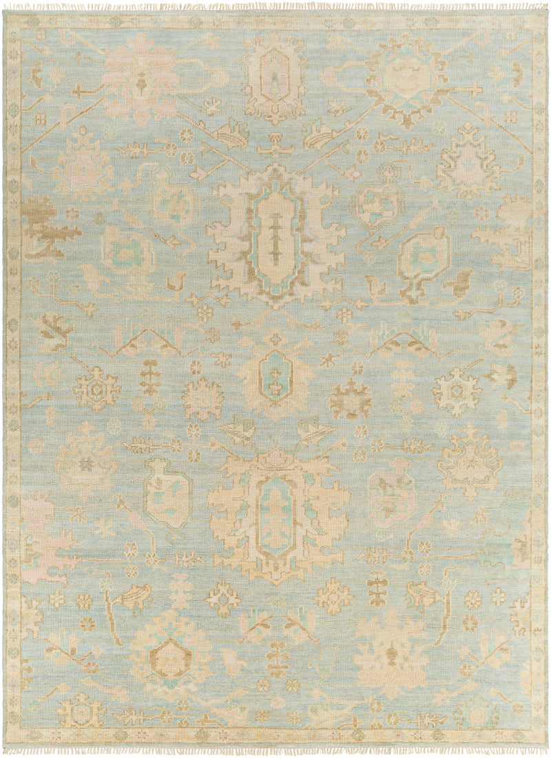 Sage Hand Knotted 100% Wool Traditional Rectangle Handmade rug, Indoor use only, has fringe, non-washable.