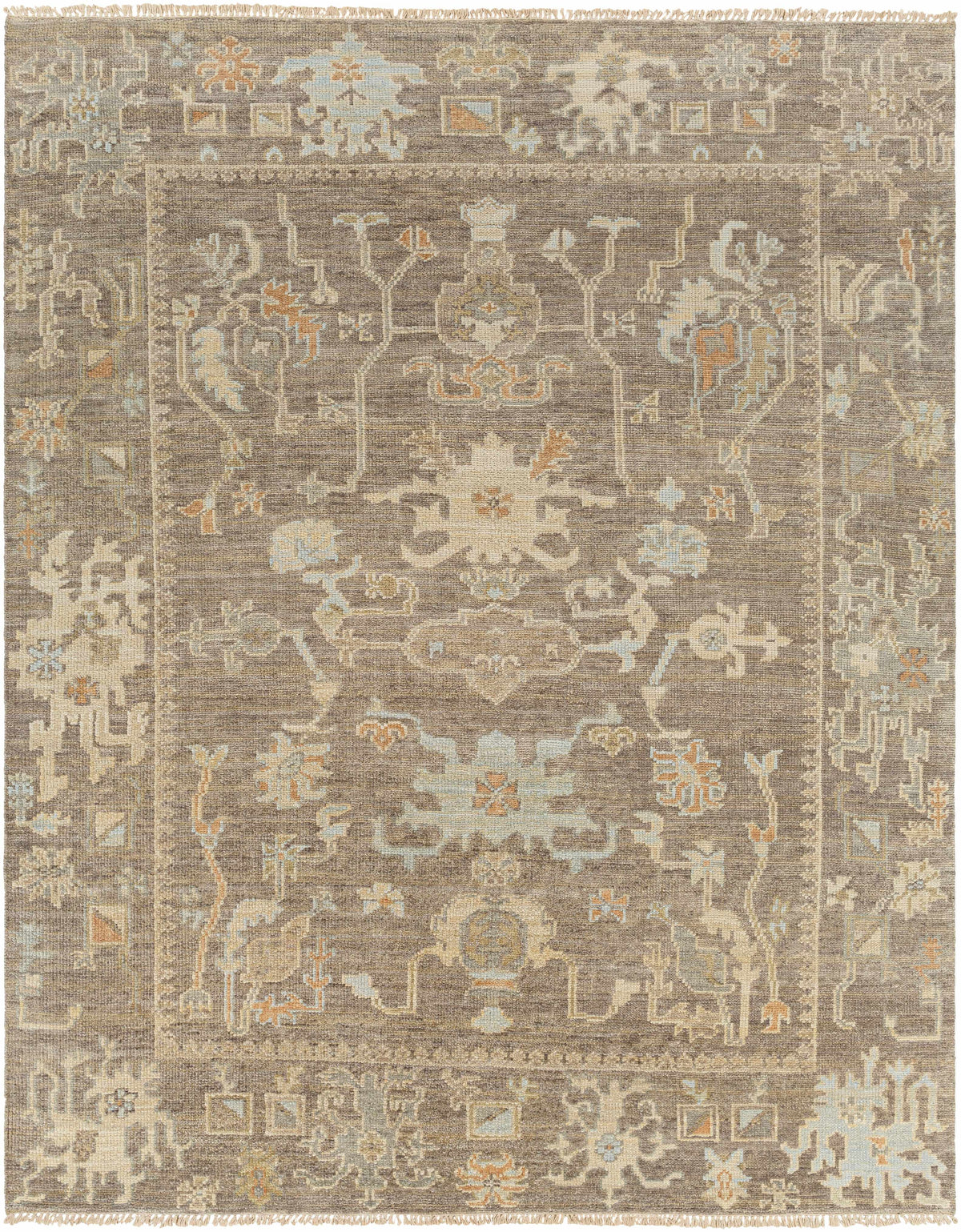 Dark Brown Hand Knotted 100% Wool Traditional Rectangle Handmade rug, Indoor use only, has fringe, non-washable.
