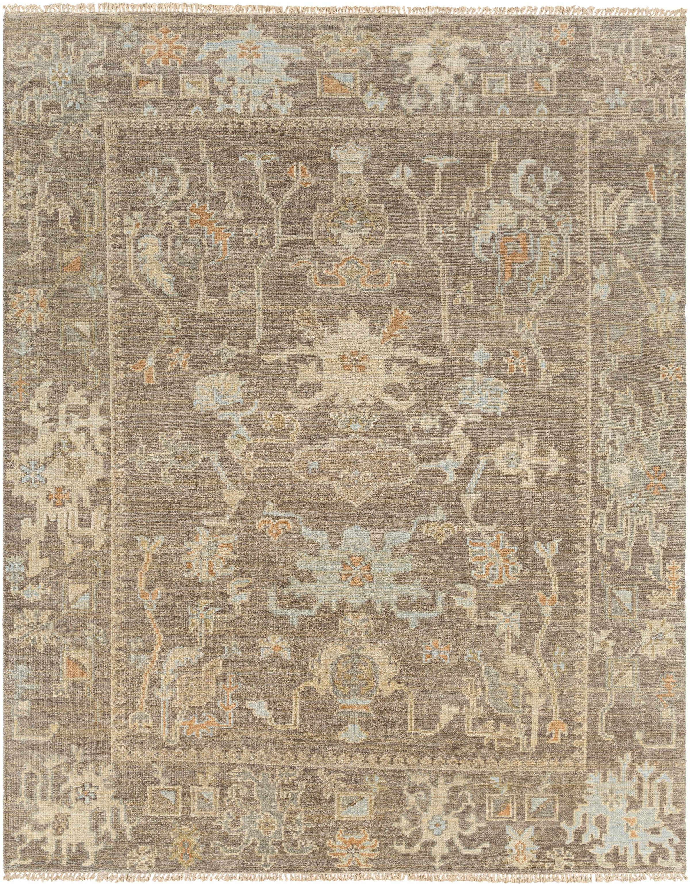Dark Brown Hand Knotted 100% Wool Traditional Rectangle Handmade rug, Indoor use only, has fringe, non-washable.