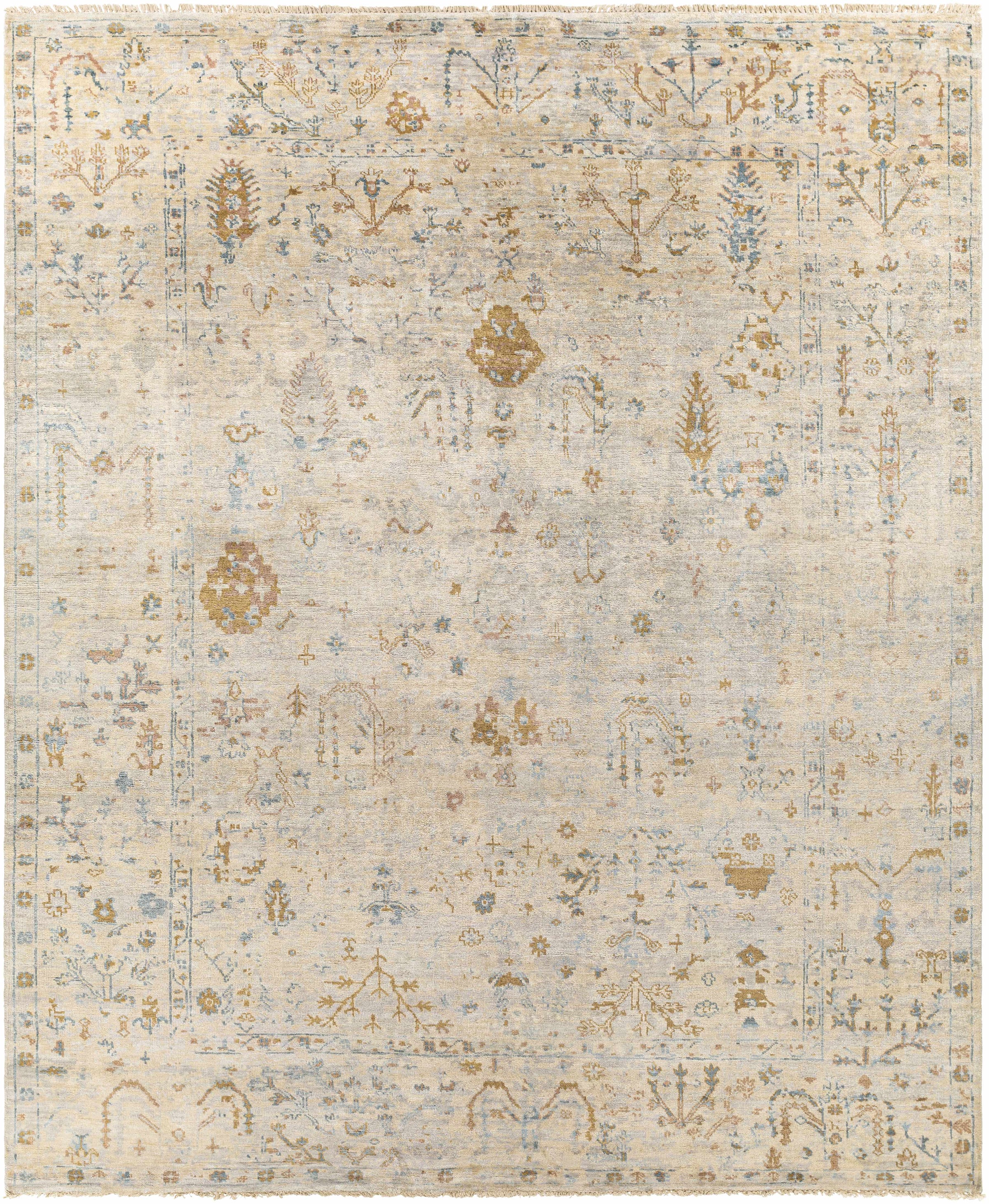 Mustard Hand Knotted 100% Viscose Traditional Rectangle Handmade rug, Indoor use only, has fringe, non-washable. runner also available