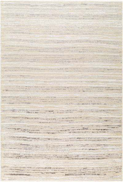 Beige Hand Knotted 65% Wool, 35% Viscose Global Rectangle Handmade rug, Indoor use only, has fringe, non-washable.