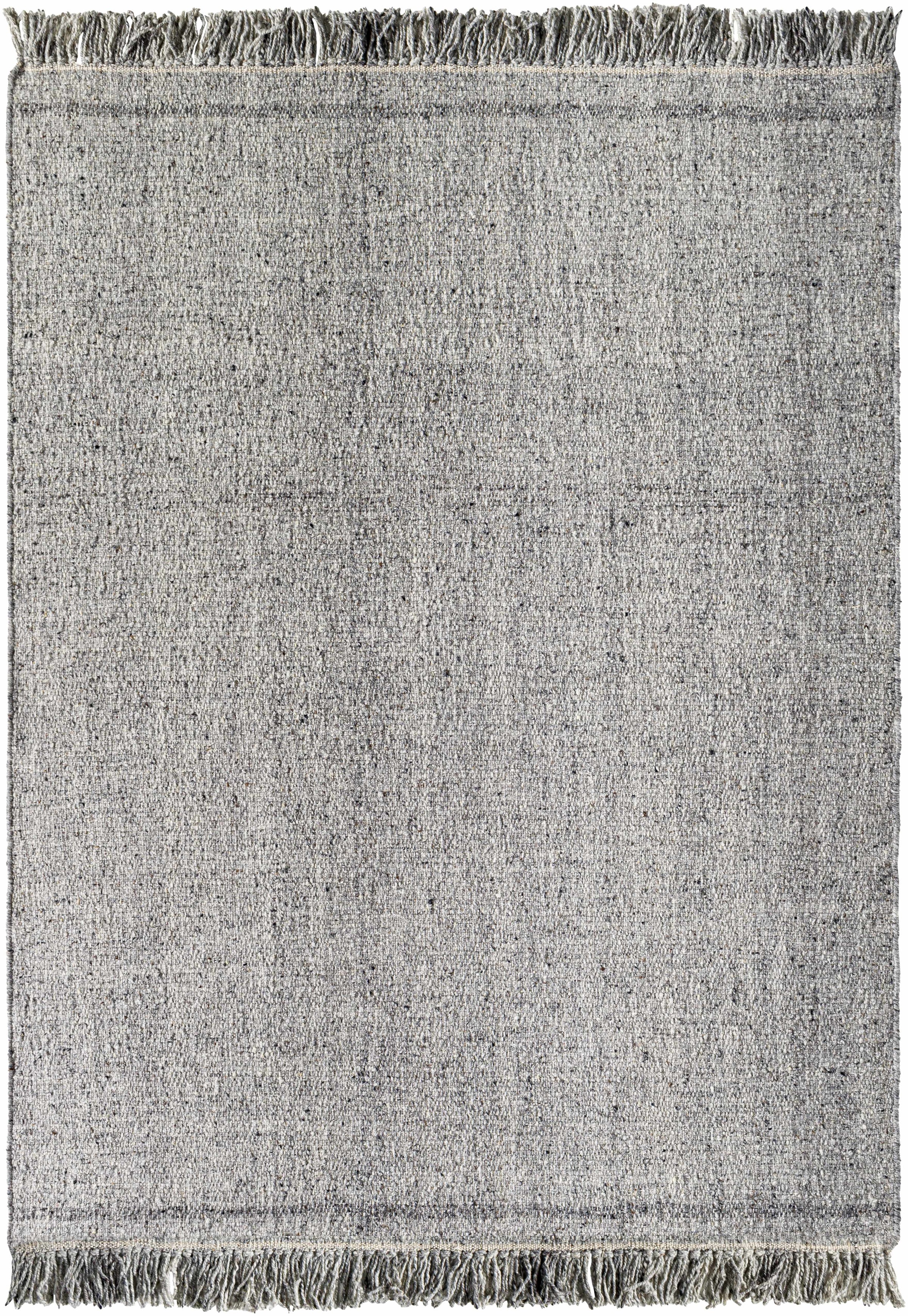 Medium Gray Hand Woven 100% Wool Cottage Rectangle Handmade rug, Indoor use only, has fringe, non-washable.