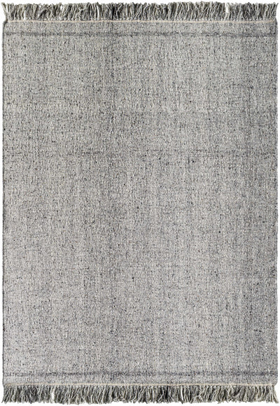Medium Gray Hand Woven 100% Wool Cottage Rectangle Handmade rug, Indoor use only, has fringe, non-washable.