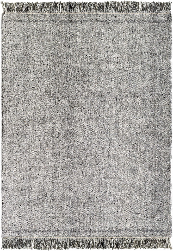 Medium Gray Hand Woven 100% Wool Cottage Rectangle Handmade rug, Indoor use only, has fringe, non-washable.