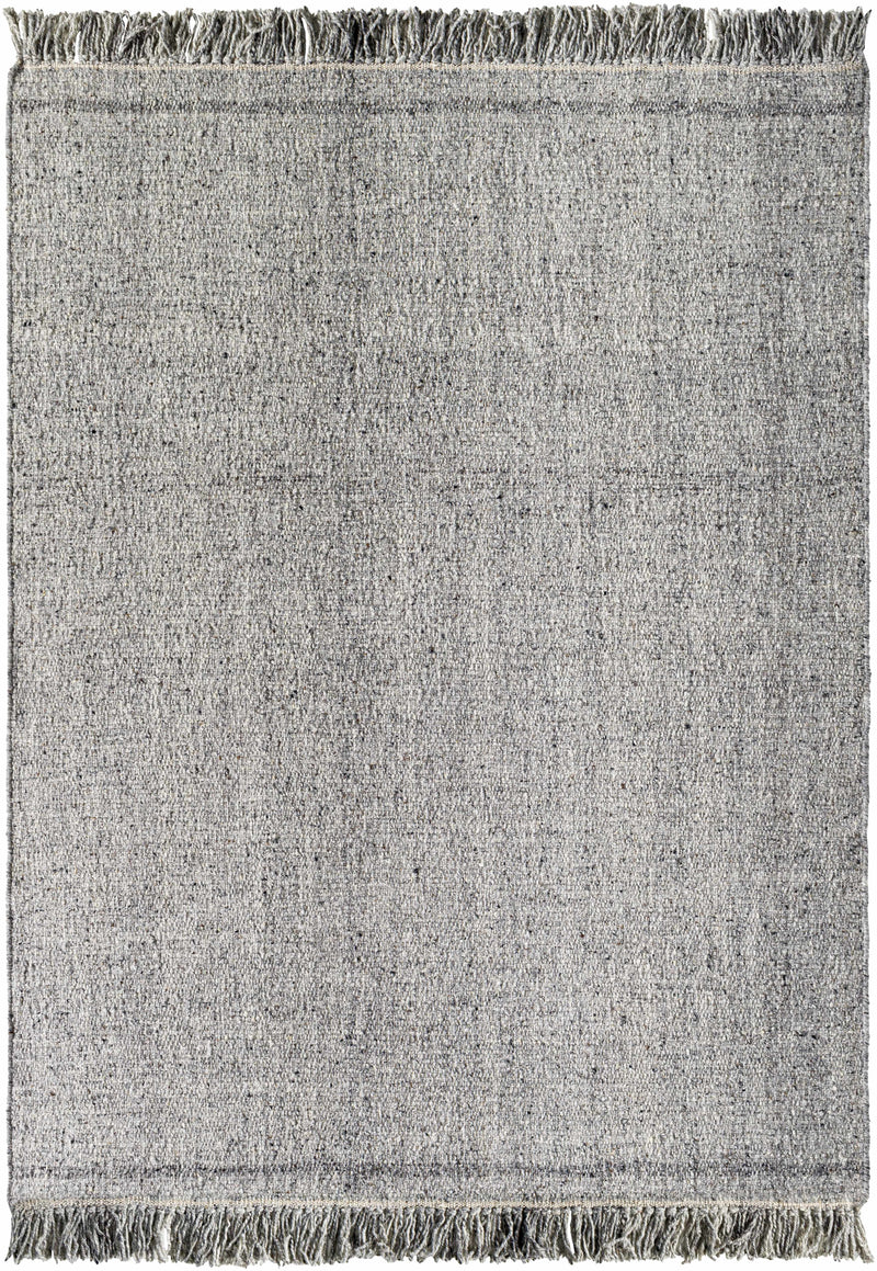 Medium Gray Hand Woven 100% Wool Cottage Rectangle Handmade rug, Indoor use only, has fringe, non-washable.