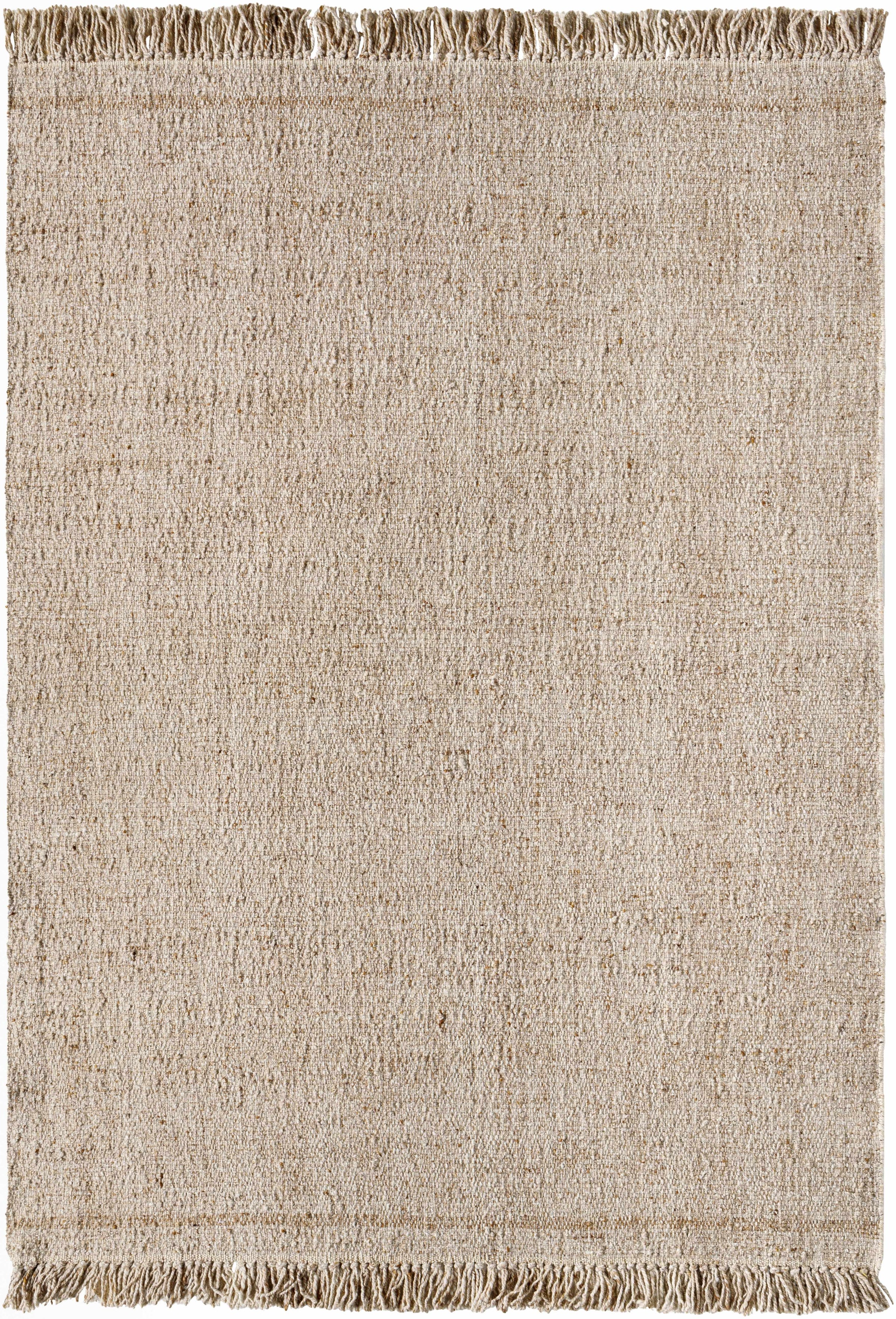 Tan Hand Woven 100% Wool Cottage Rectangle Handmade rug, Indoor use only, has fringe, non-washable.