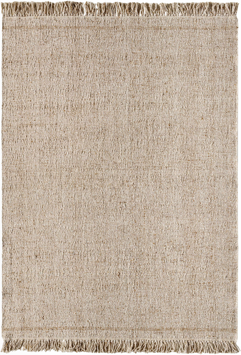 Tan Hand Woven 100% Wool Cottage Rectangle Handmade rug, Indoor use only, has fringe, non-washable.