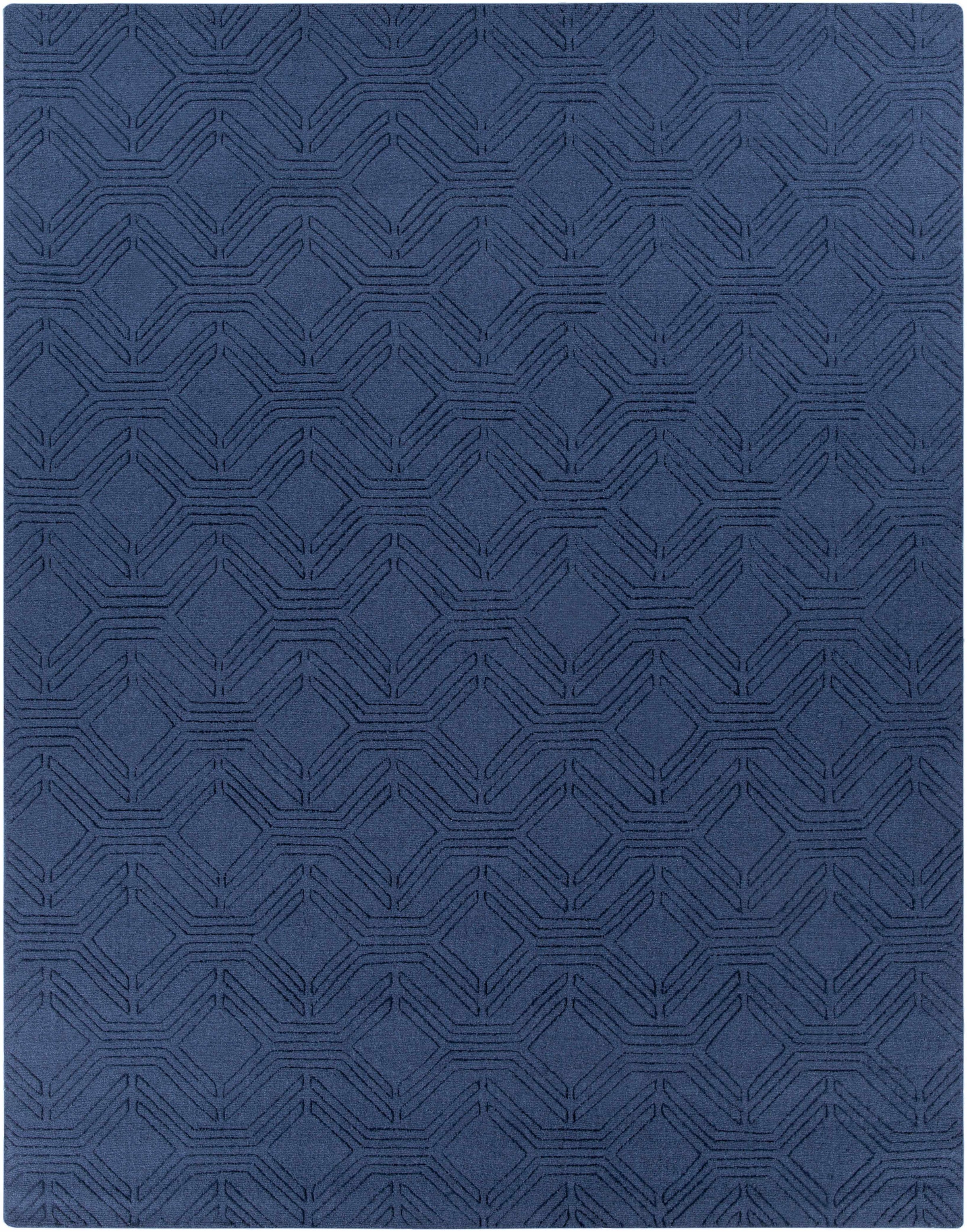 Blue Hand Loomed 100% Wool Modern Rectangle Handmade rug, Indoor use only, no fringe, non-washable.