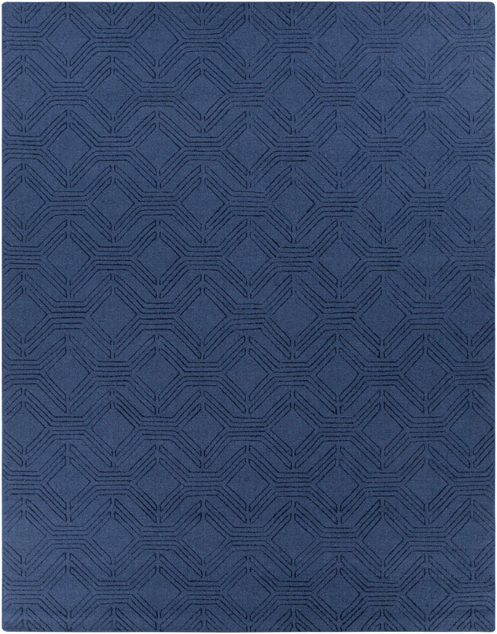 Blue Hand Loomed 100% Wool Modern Rectangle Handmade rug, Indoor use only, no fringe, non-washable.