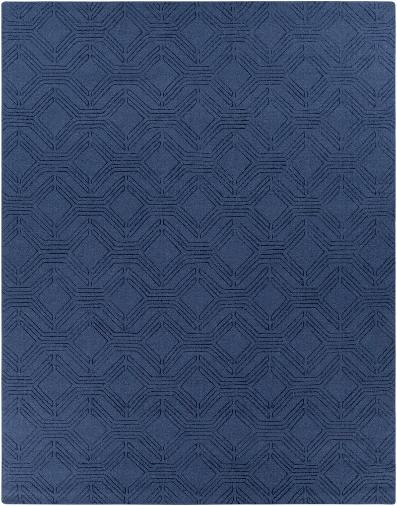 Blue Hand Loomed 100% Wool Modern Rectangle Handmade rug, Indoor use only, no fringe, non-washable.