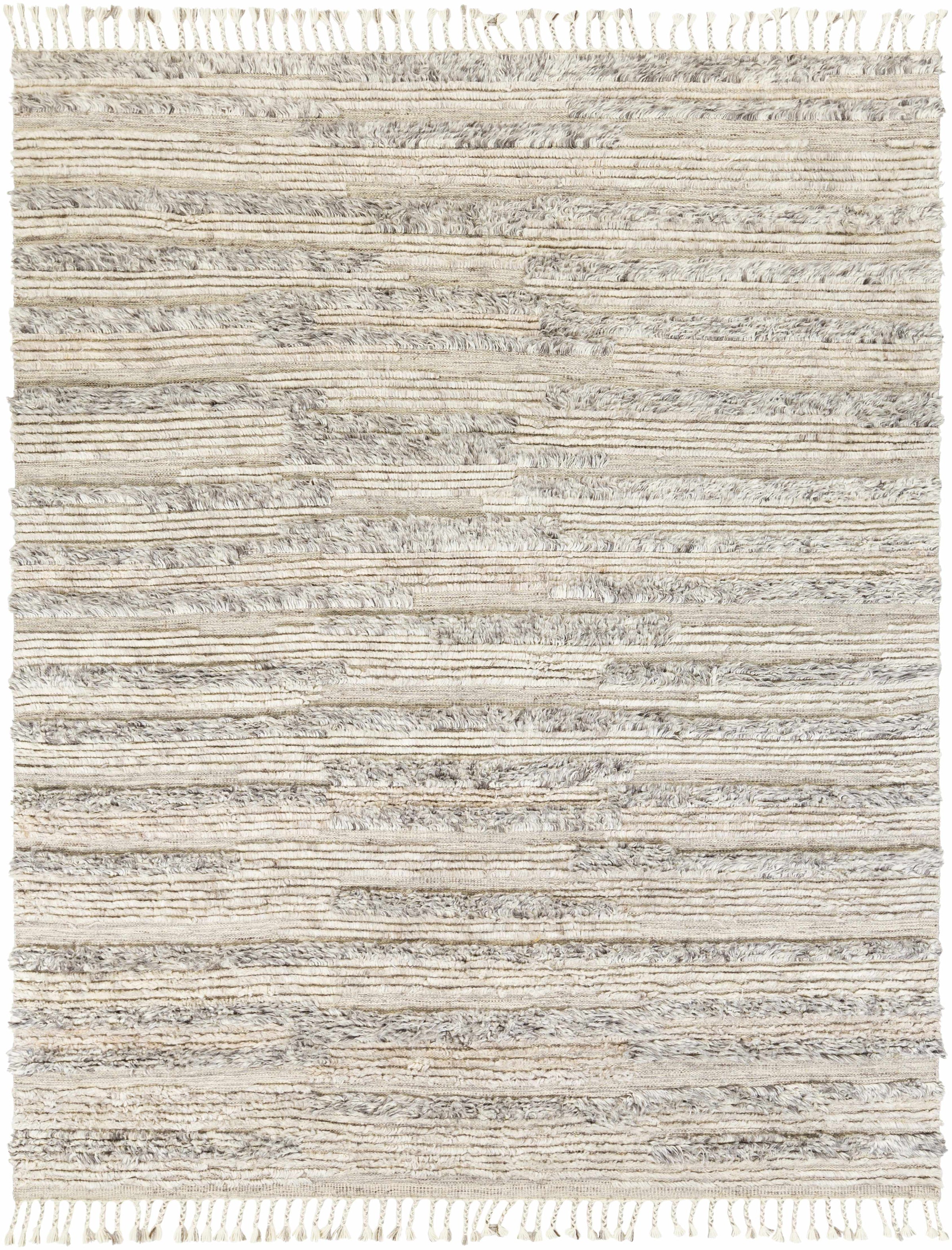 Gray Hand Knotted 100% Wool Global Rectangle Handmade rug, Indoor use only, has fringe, non-washable.