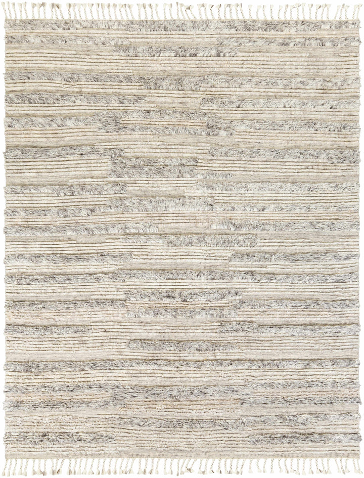 Gray Hand Knotted 100% Wool Global Rectangle Handmade rug, Indoor use only, has fringe, non-washable.