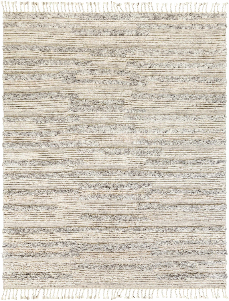 Gray Hand Knotted 100% Wool Global Rectangle Handmade rug, Indoor use only, has fringe, non-washable.