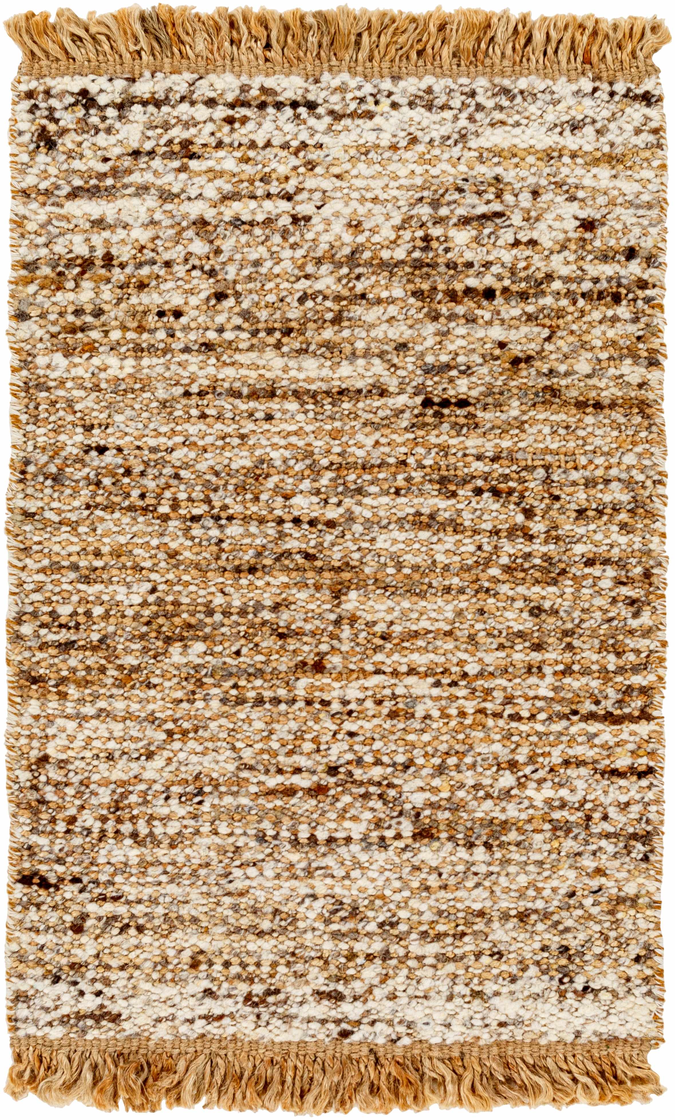 Tan Hand Woven 55% Jute, 45% Wool Cottage Rectangle Handmade rug, Indoor use only, has fringe, non-washable. runner also available
