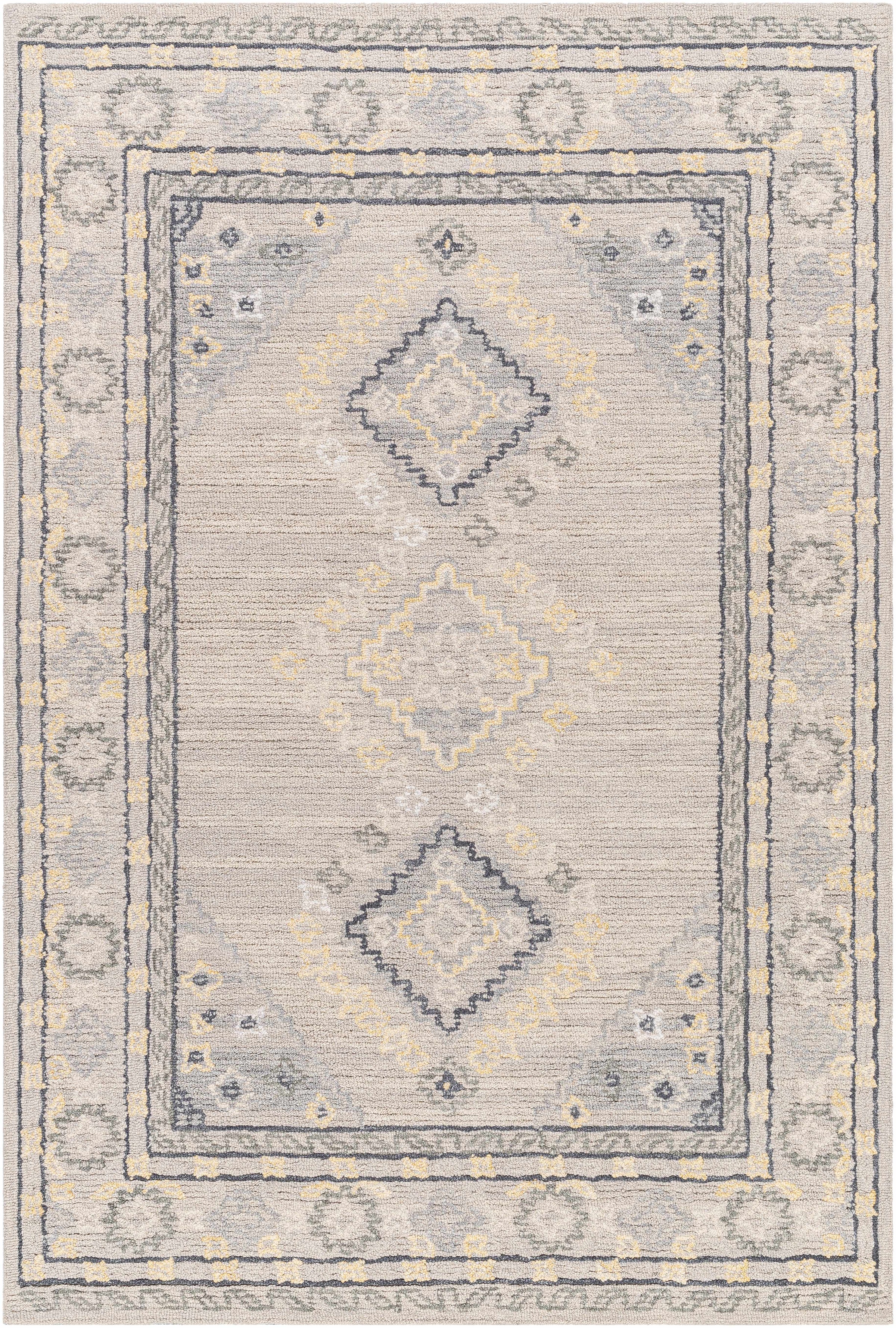 Light Gray Hand Tufted 80% Wool, 20% Cotton Traditional Rectangle Handmade rug, Indoor use only, no fringe, non-washable.