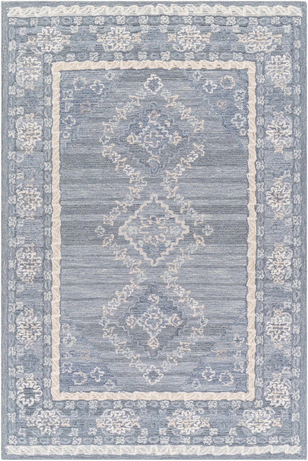 Ivory Hand Tufted 80% Wool, 20% Cotton Traditional Rectangle Handmade rug, Indoor use only, no fringe, non-washable.