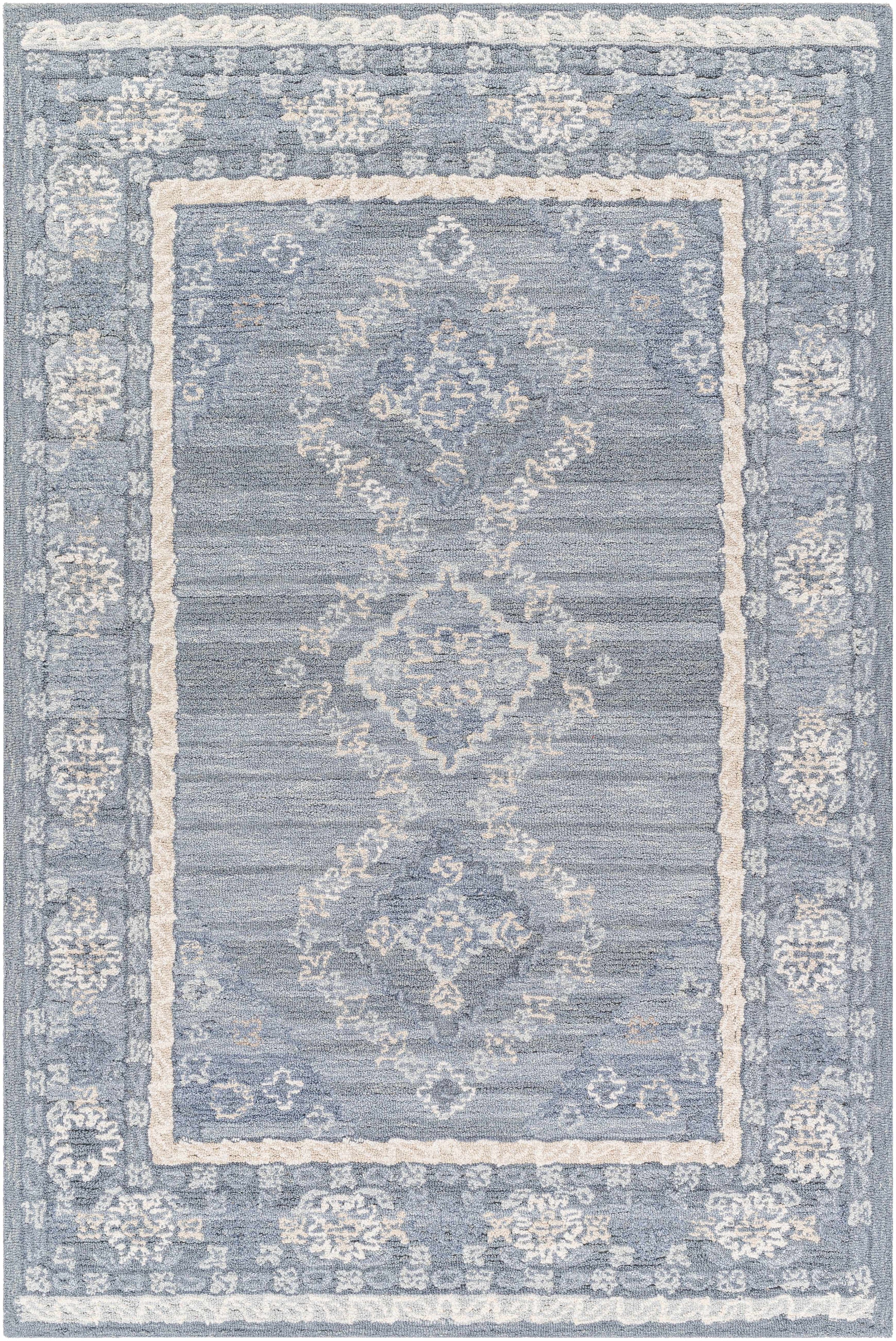 Ivory Hand Tufted 80% Wool, 20% Cotton Traditional Rectangle Handmade rug, Indoor use only, no fringe, non-washable.