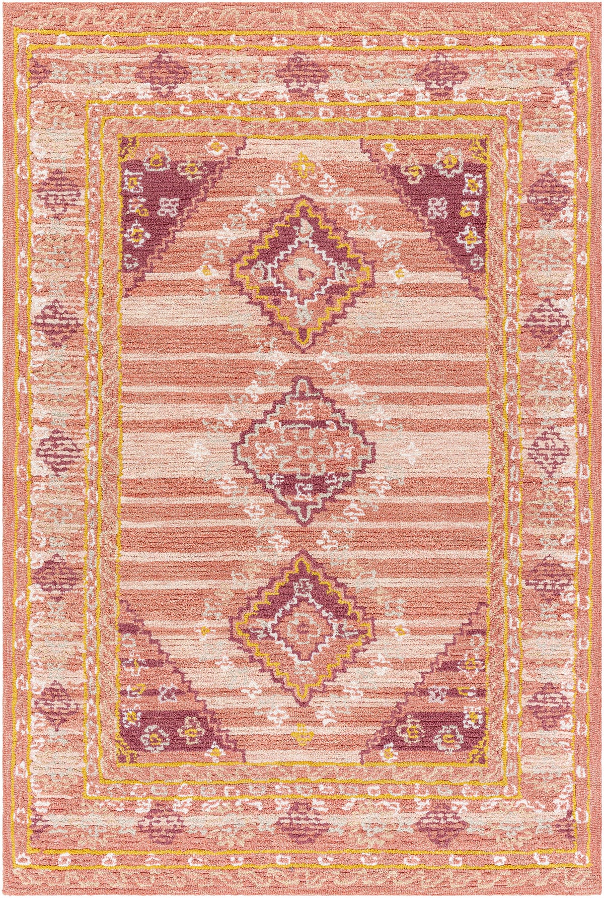 Dusty Coral Hand Tufted 80% Wool, 20% Cotton Traditional Rectangle Handmade rug, Indoor use only, no fringe, non-washable.