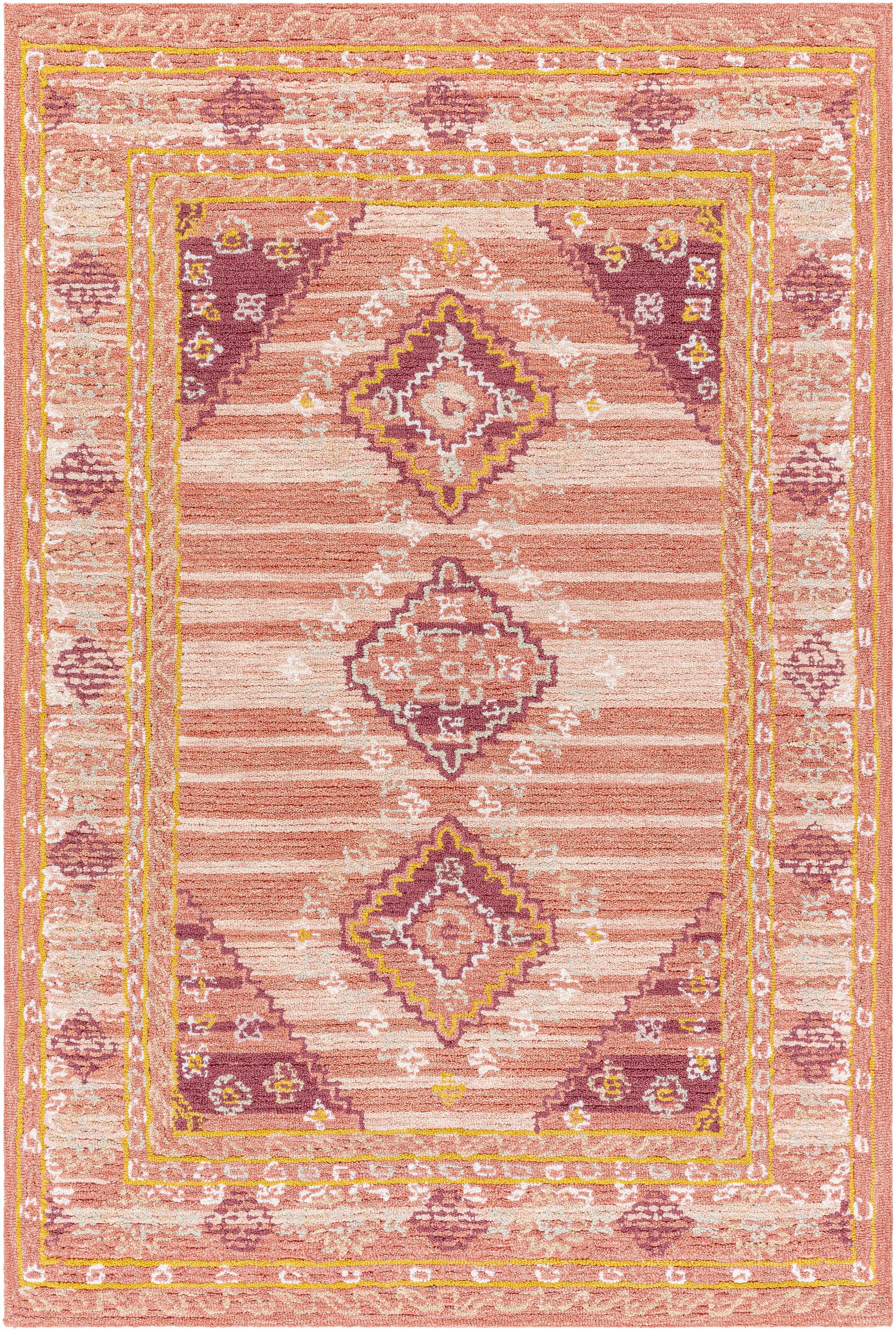 Dusty Coral Hand Tufted 80% Wool, 20% Cotton Traditional Rectangle Handmade rug, Indoor use only, no fringe, non-washable.