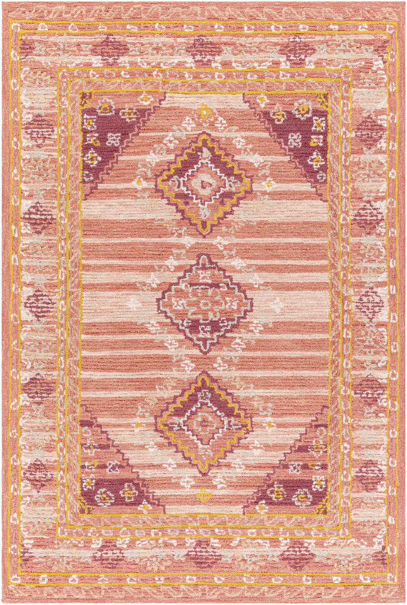 Dusty Coral Hand Tufted 80% Wool, 20% Cotton Traditional Rectangle Handmade rug, Indoor use only, no fringe, non-washable.