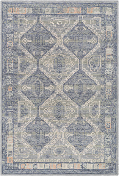 Blue Hand Tufted 80% Wool, 20% Cotton Traditional Rectangle Handmade rug, Indoor use only, no fringe, non-washable.