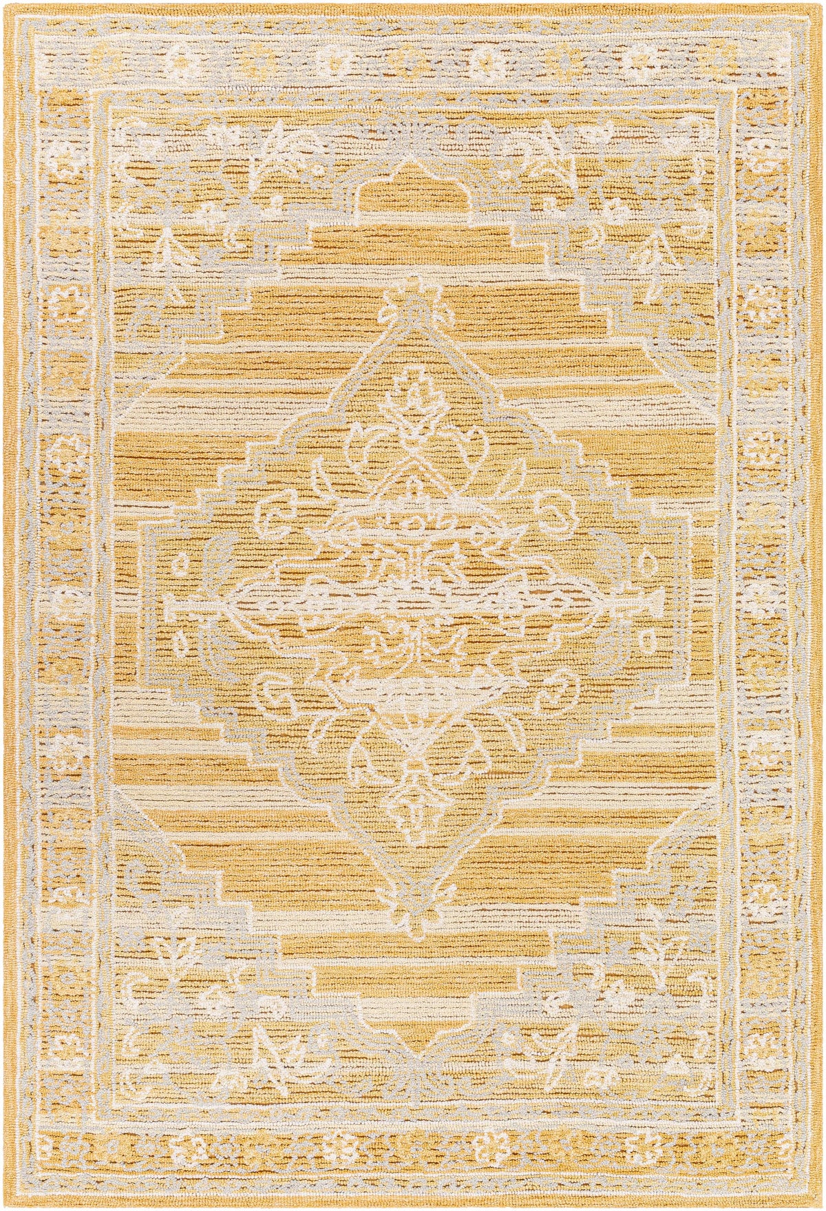 Mustard Hand Tufted 80% Wool, 20% Cotton Traditional Rectangle Handmade rug, Indoor use only, no fringe, non-washable.