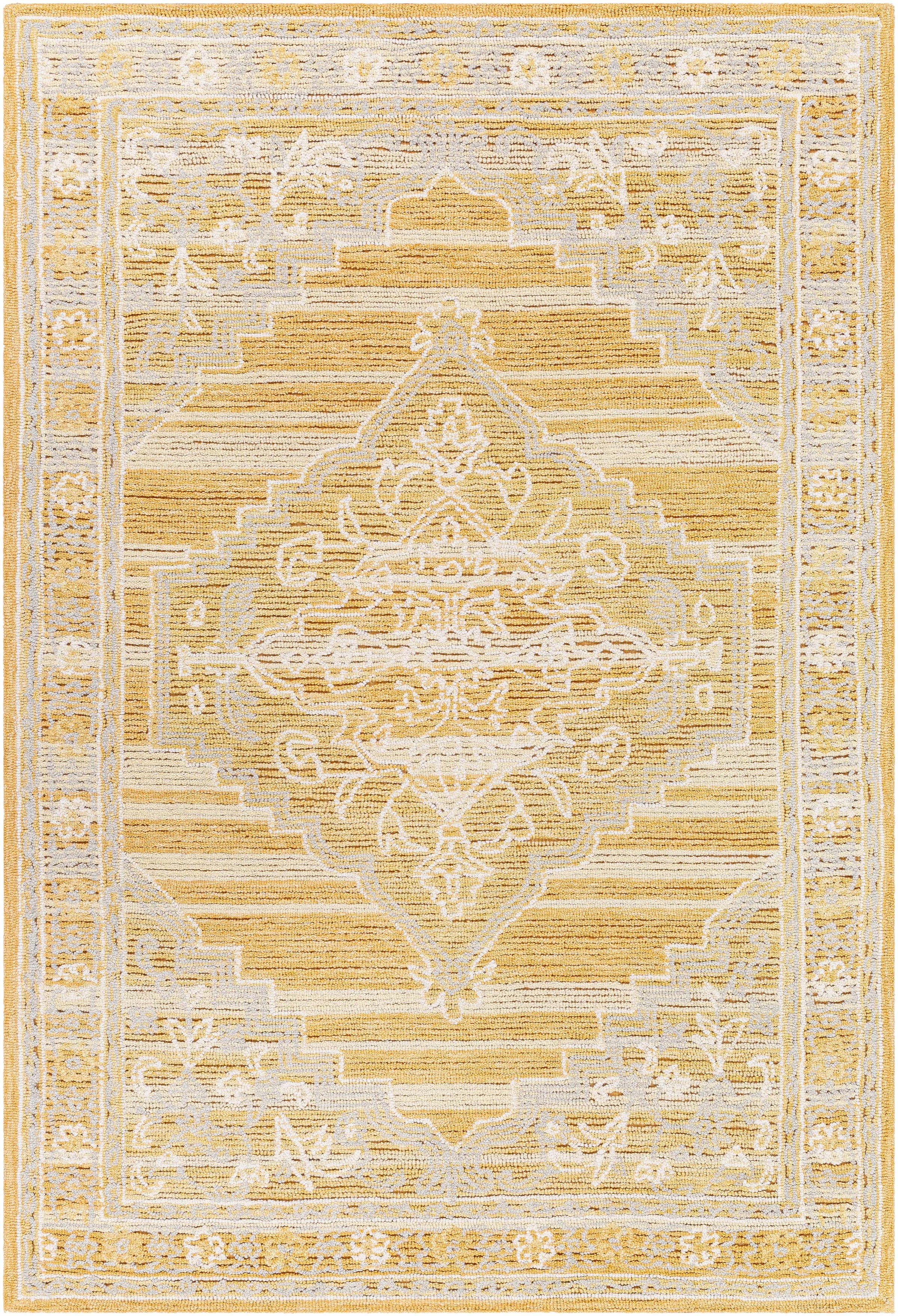 Mustard Hand Tufted 80% Wool, 20% Cotton Traditional Rectangle Handmade rug, Indoor use only, no fringe, non-washable.