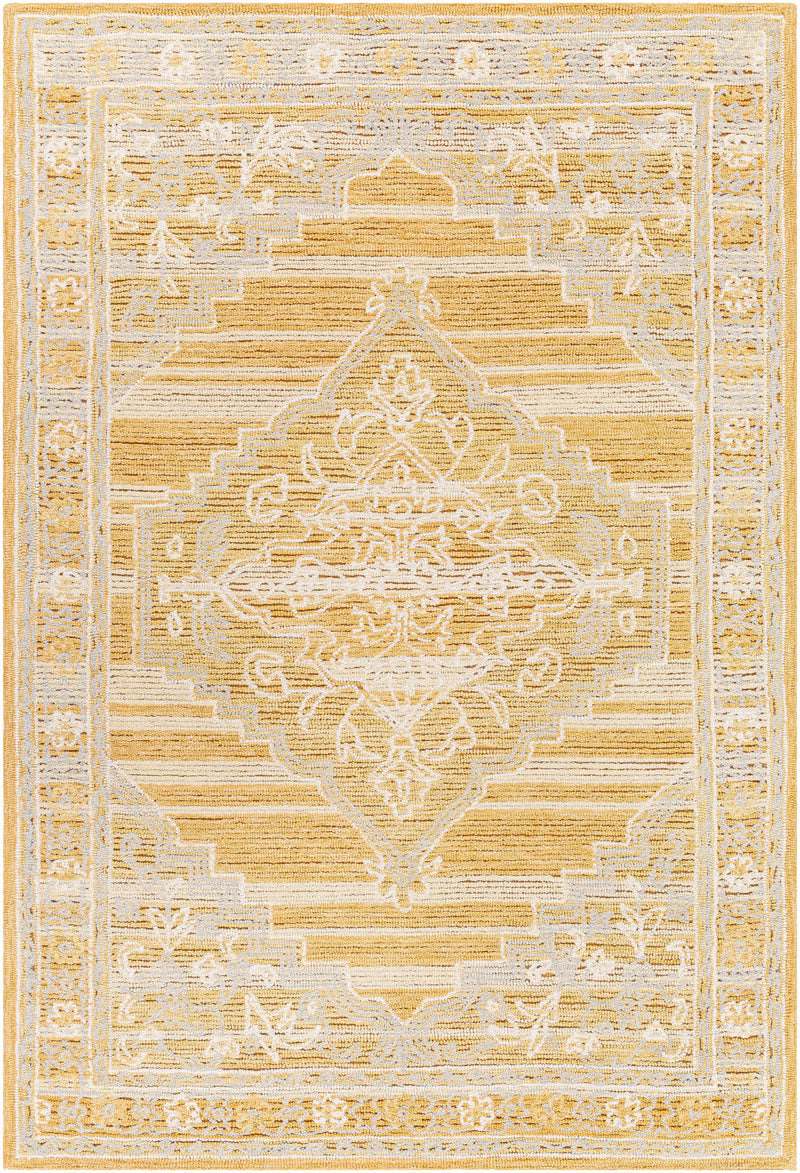 Mustard Hand Tufted 80% Wool, 20% Cotton Traditional Rectangle Handmade rug, Indoor use only, no fringe, non-washable.