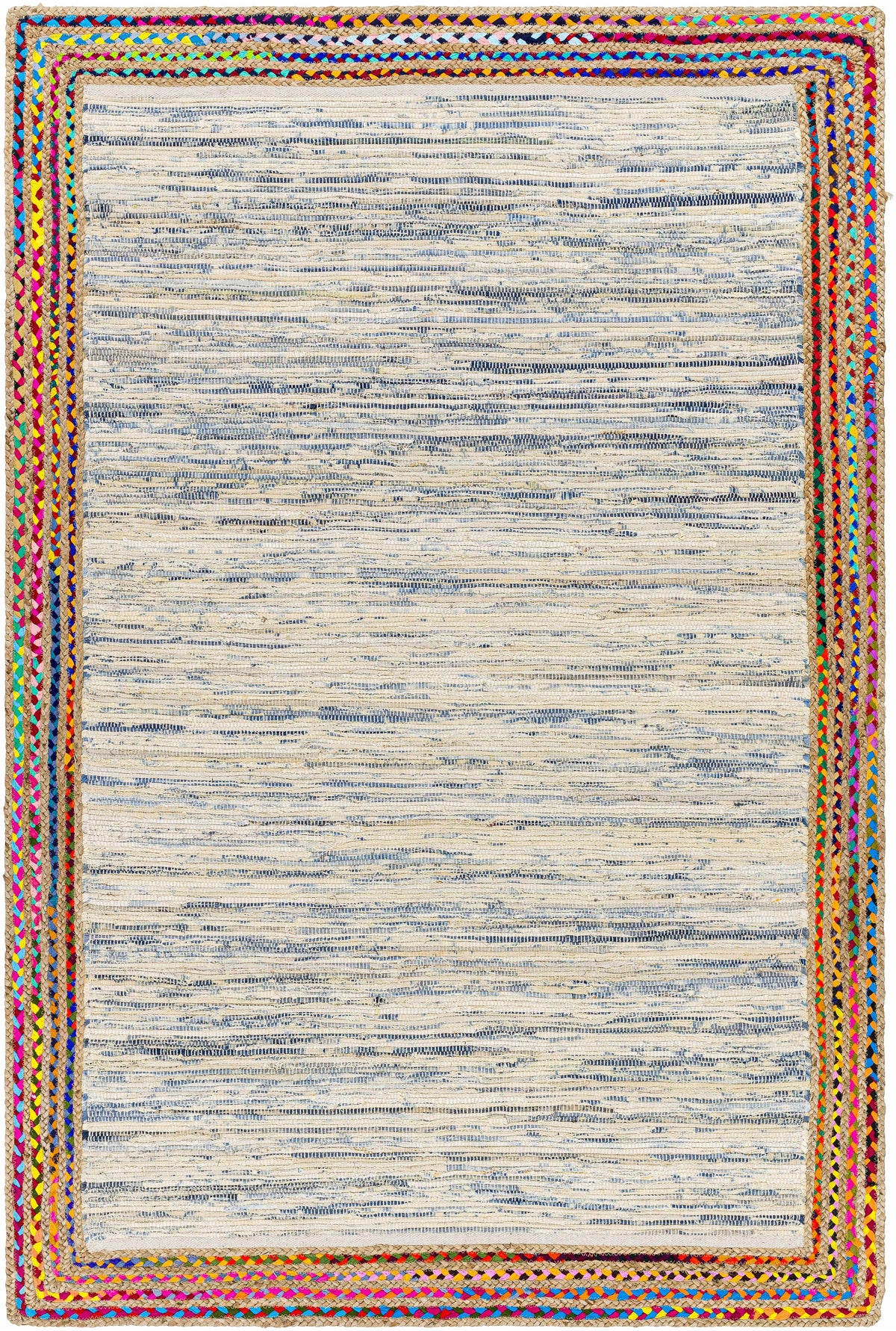 Tan Hand Loomed 85% Recycled Fabric, 15% Jute Modern Rectangle Handmade rug, Indoor use only, no fringe, non-washable. runner also available