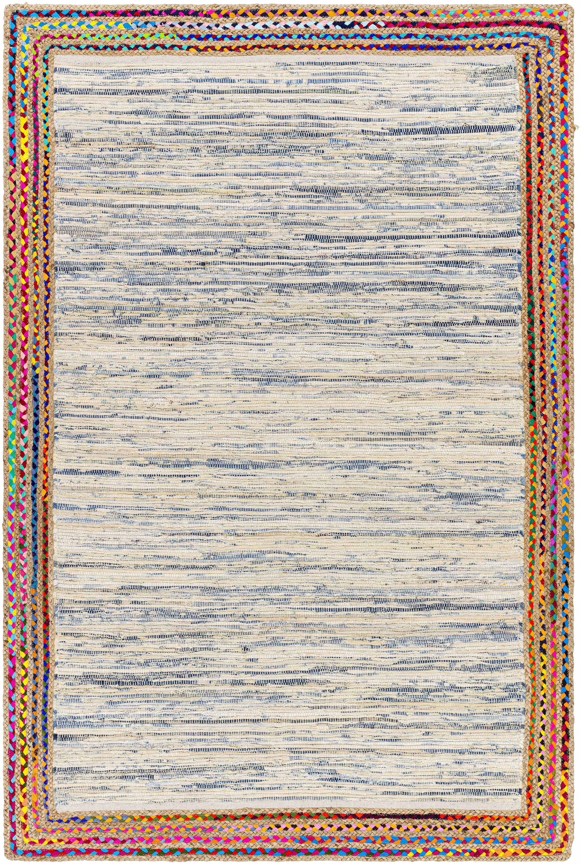 Tan Hand Loomed 85% Recycled Fabric, 15% Jute Modern Rectangle Handmade rug, Indoor use only, no fringe, non-washable. runner also available