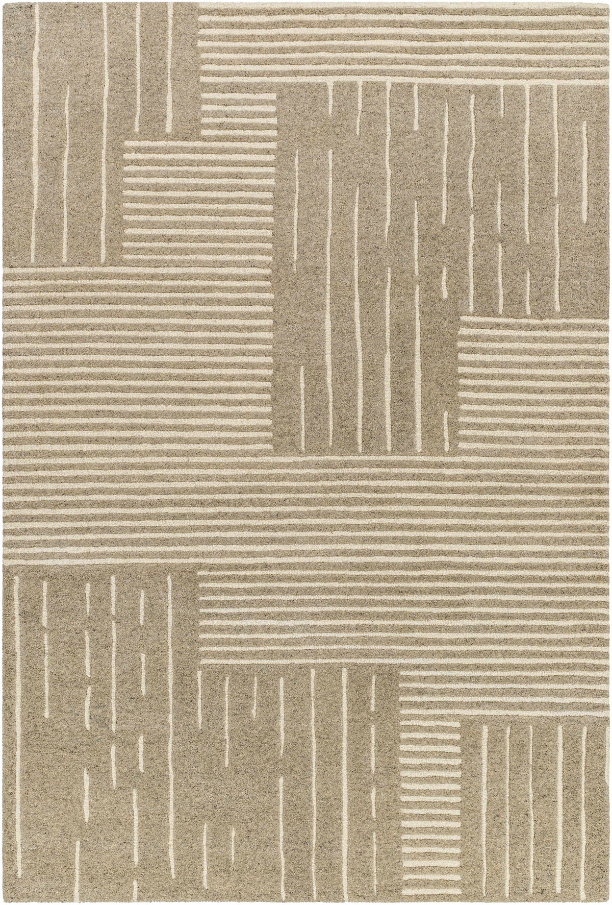 Taupe Hand Tufted 100% Wool Modern Rectangle Handmade rug, Indoor use only, no fringe, non-washable.