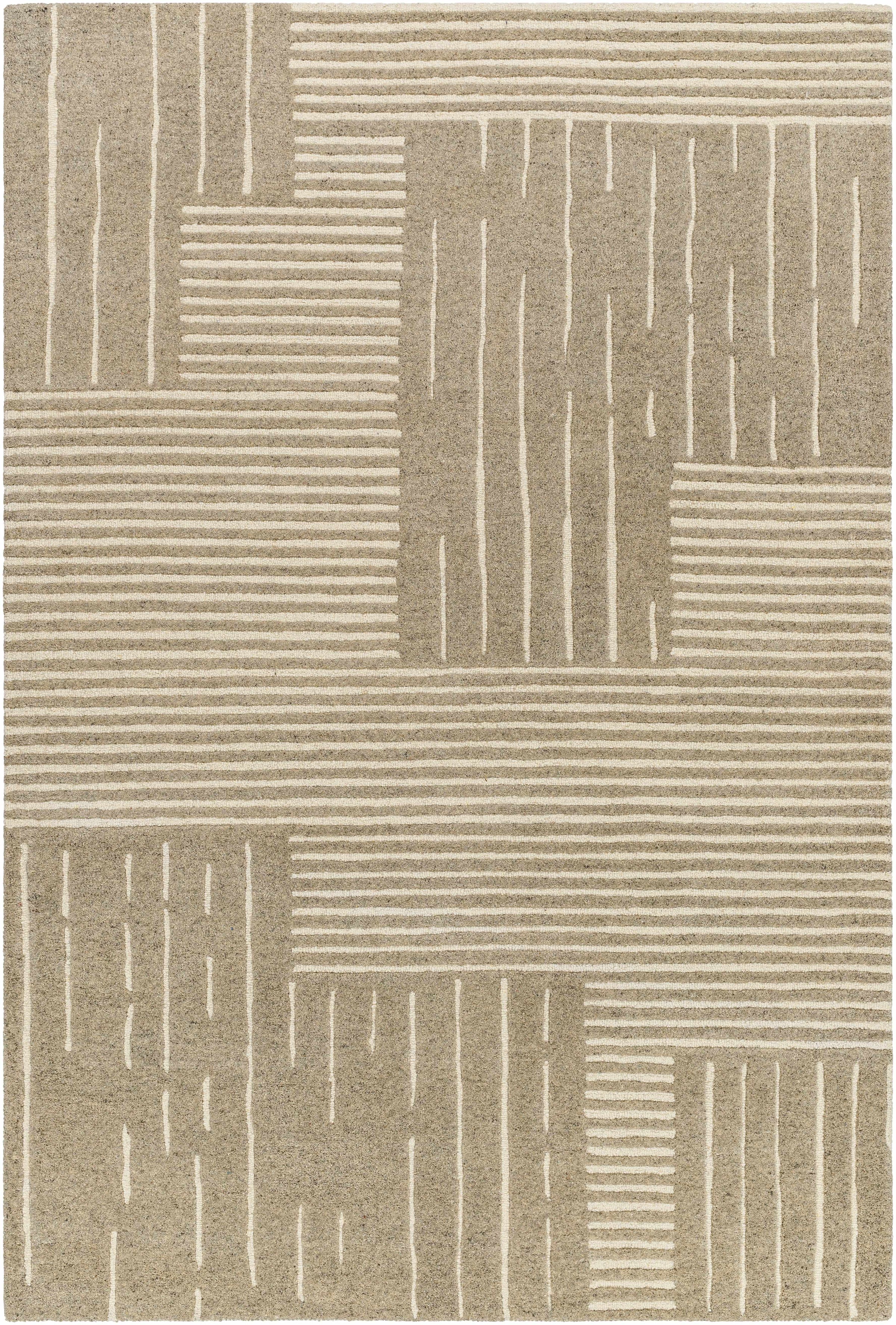 Taupe Hand Tufted 100% Wool Modern Rectangle Handmade rug, Indoor use only, no fringe, non-washable.