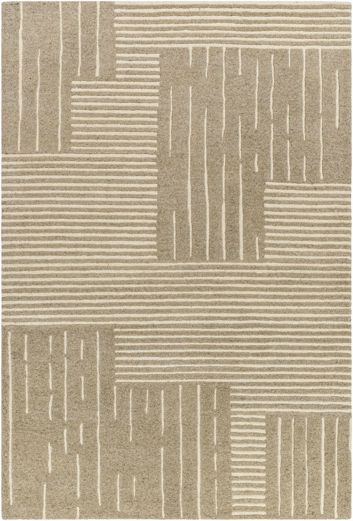 Taupe Hand Tufted 100% Wool Modern Rectangle Handmade rug, Indoor use only, no fringe, non-washable.