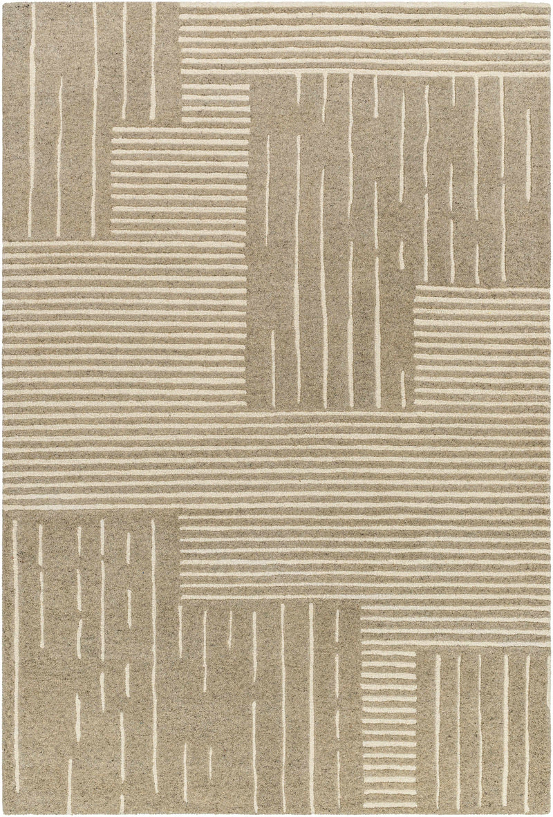 Taupe Hand Tufted 100% Wool Modern Rectangle Handmade rug, Indoor use only, no fringe, non-washable.