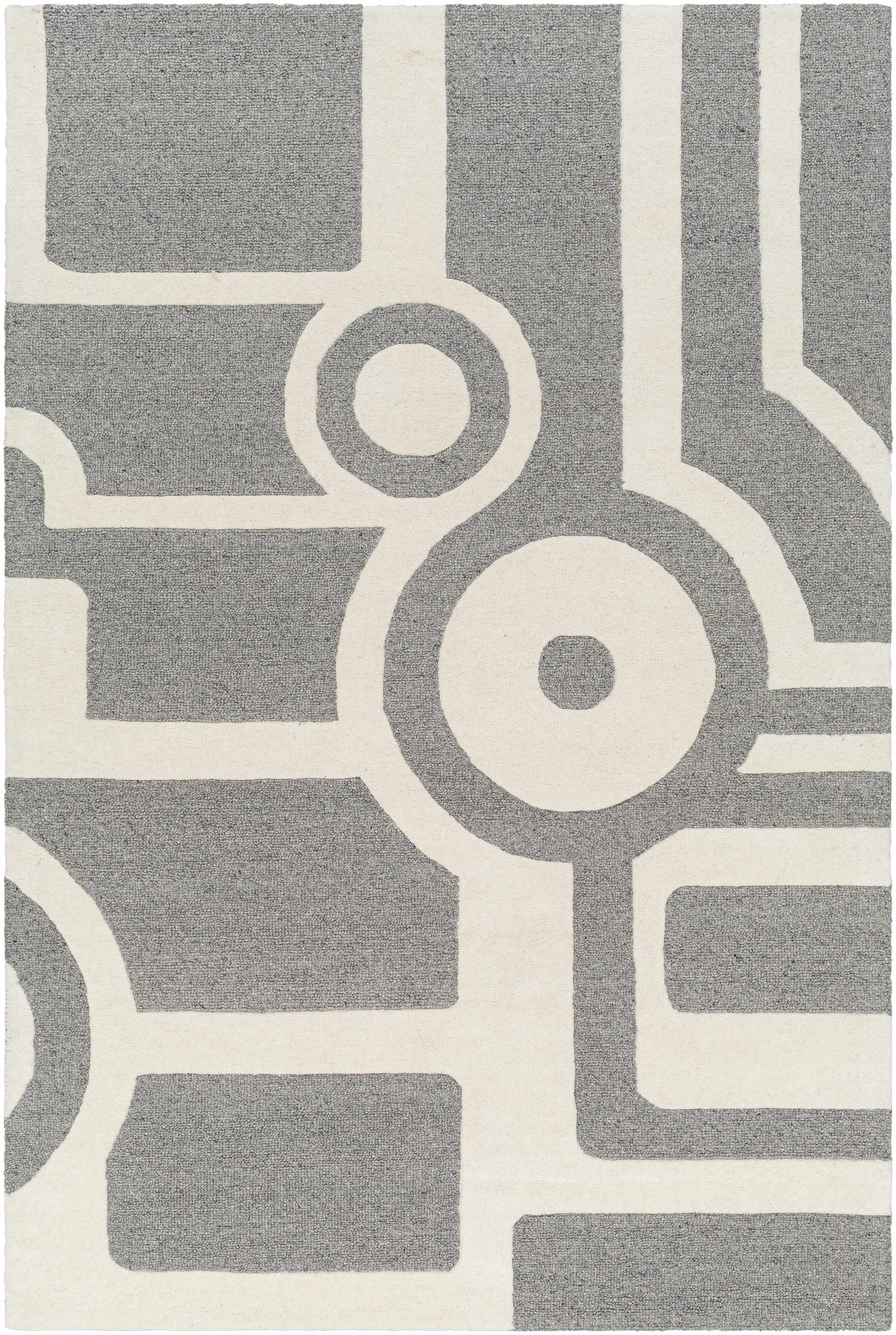 Beige Hand Tufted 100% Wool Modern Rectangle Handmade rug, Indoor use only, no fringe, non-washable.