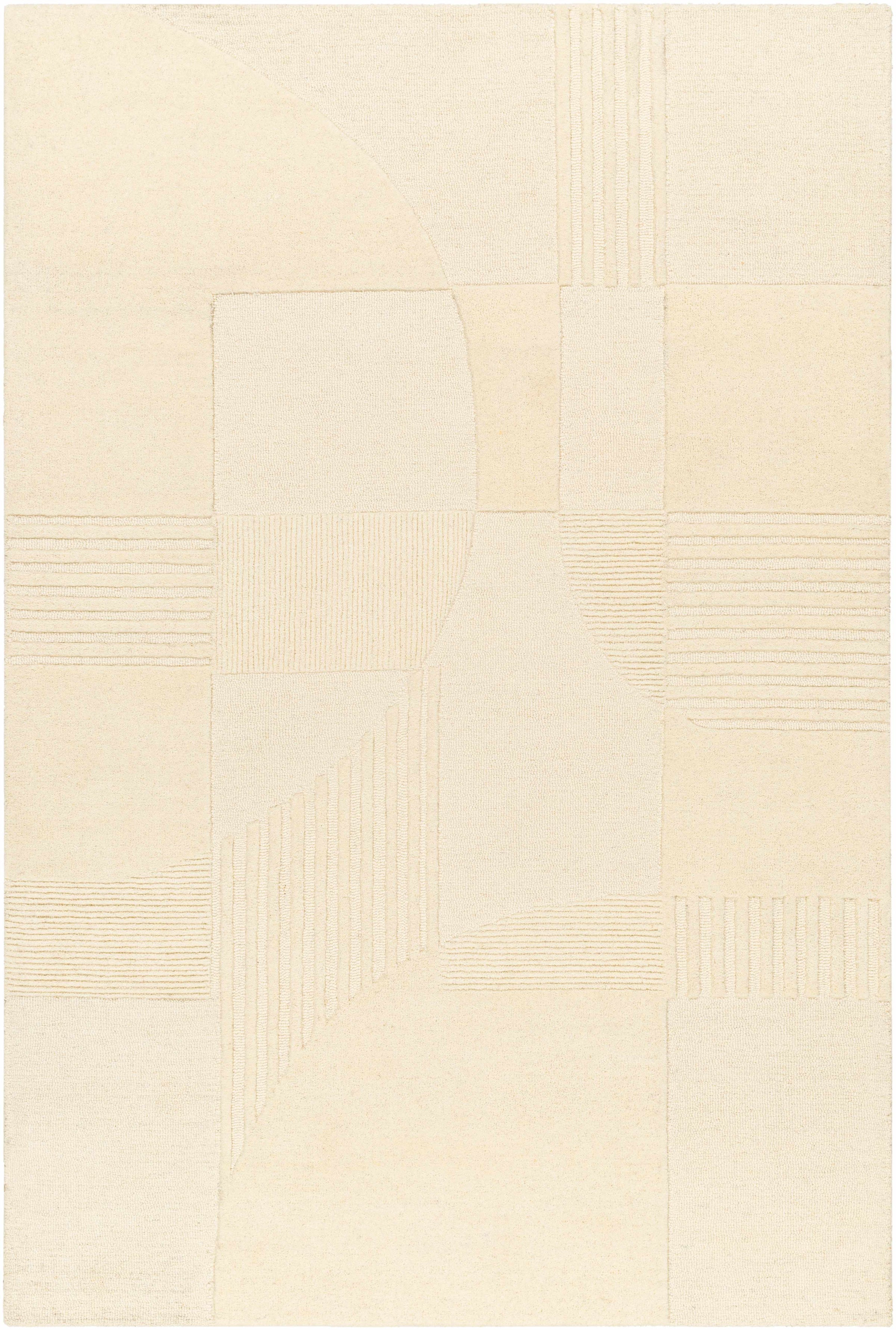 Cream Hand Tufted 100% Wool Modern Rectangle Handmade rug, Indoor use only, no fringe, non-washable.