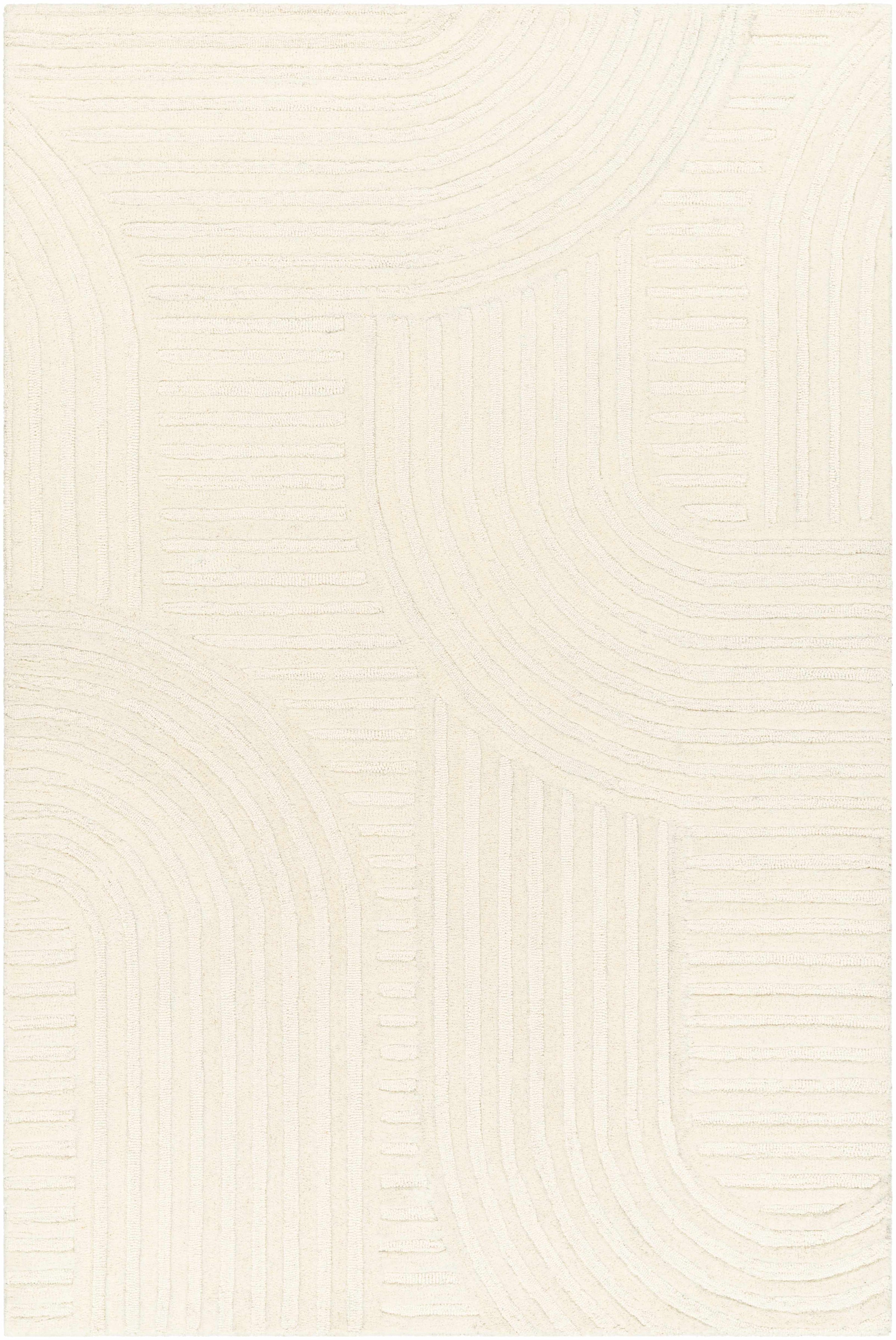 Beige Hand Tufted 100% Wool Modern Rectangle Handmade rug, Indoor use only, no fringe, non-washable.