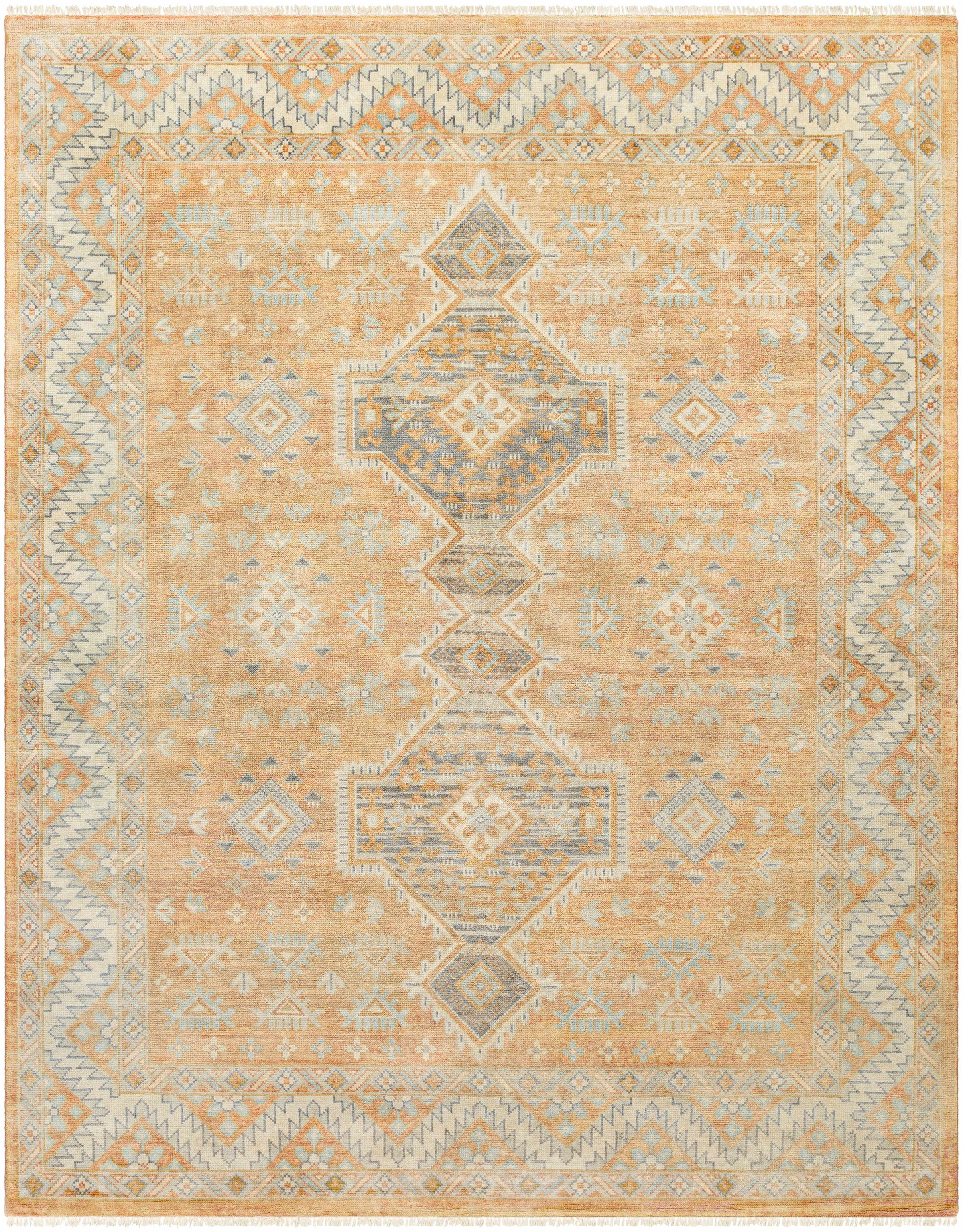 Peach Hand Knotted 70% Wool, 30% Viscose Traditional Rectangle Handmade rug, Indoor use only, has fringe, non-washable. runner also available