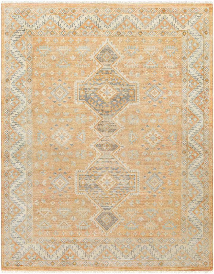 Peach Hand Knotted 70% Wool, 30% Viscose Traditional Rectangle Handmade rug, Indoor use only, has fringe, non-washable. runner also available