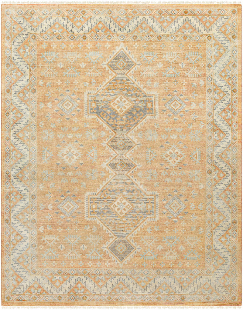 Peach Hand Knotted 70% Wool, 30% Viscose Traditional Rectangle Handmade rug, Indoor use only, has fringe, non-washable. runner also available