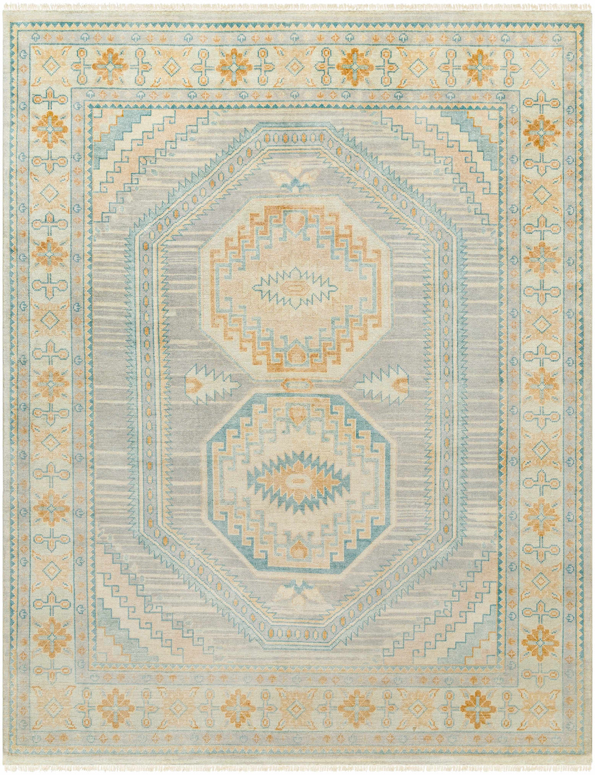 Beige Hand Knotted 70% Wool, 30% Viscose Traditional Rectangle Handmade rug, Indoor use only, has fringe, non-washable. runner also available