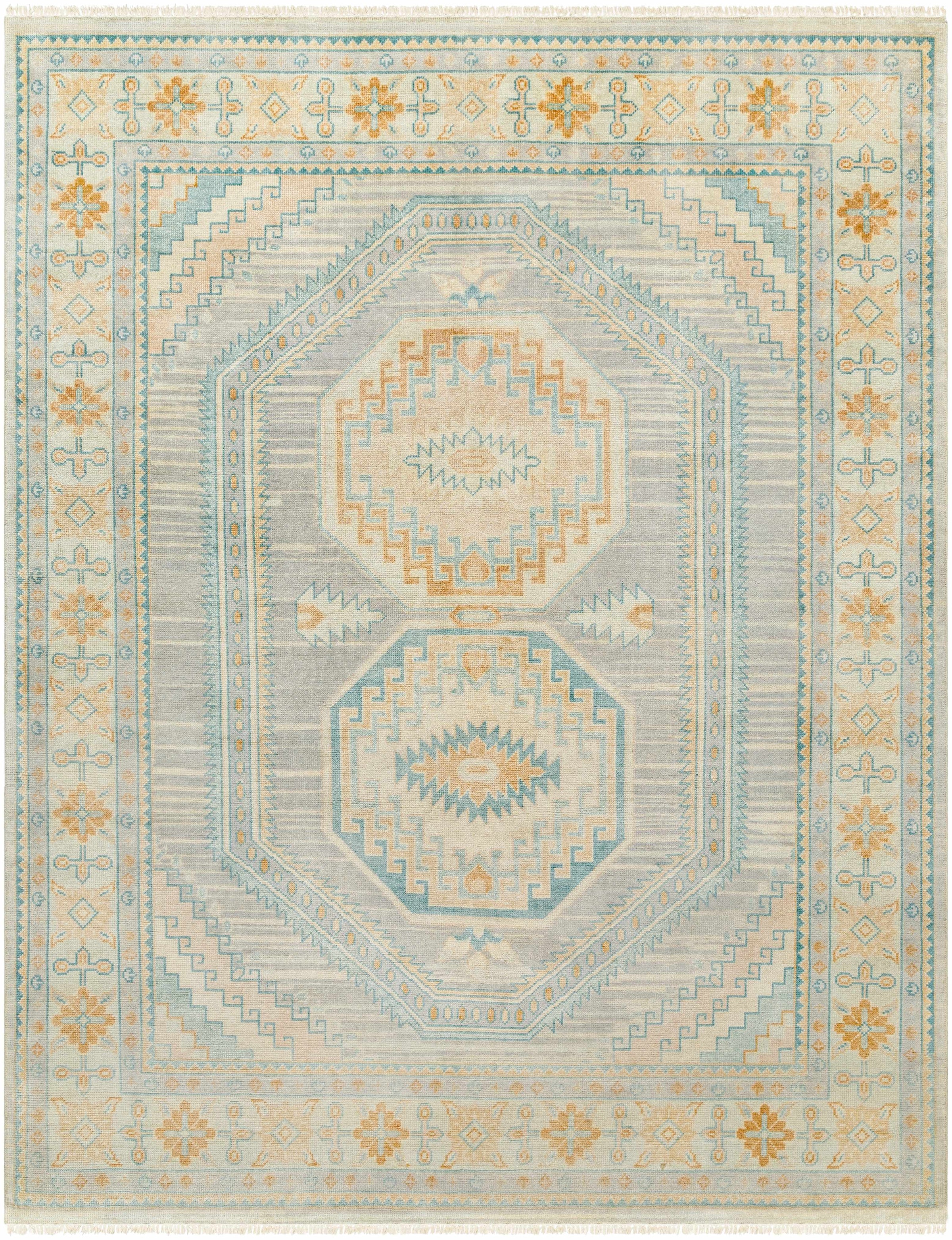 Beige Hand Knotted 70% Wool, 30% Viscose Traditional Rectangle Handmade rug, Indoor use only, has fringe, non-washable. runner also available