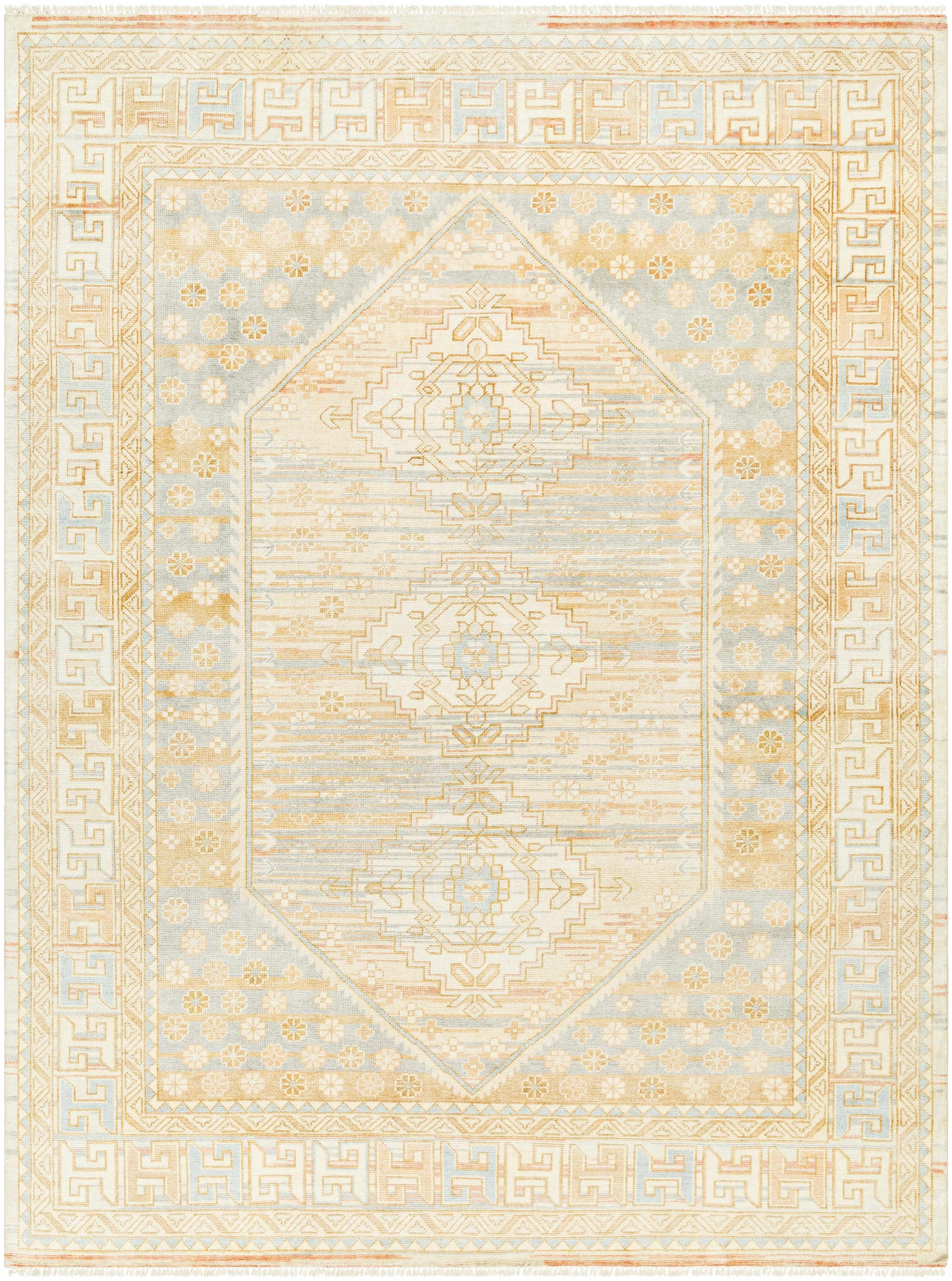 Light Beige Hand Knotted 70% Wool, 30% Viscose Traditional Rectangle Handmade rug, Indoor use only, has fringe, non-washable. runner also available