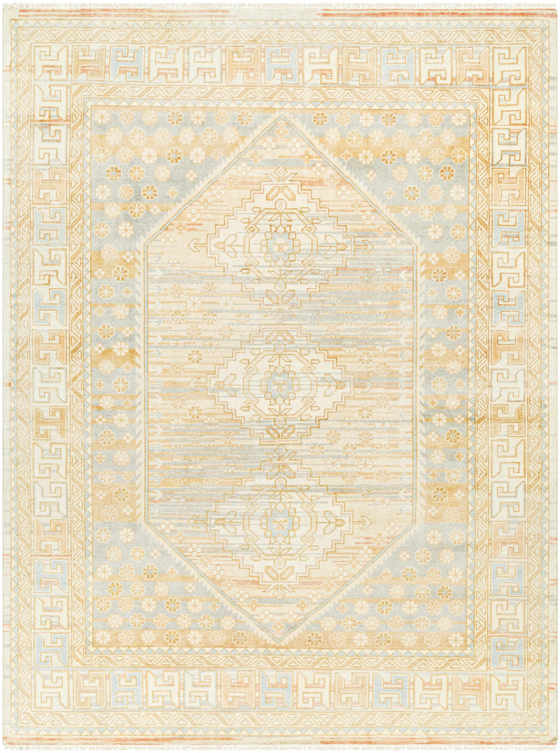 Light Beige Hand Knotted 70% Wool, 30% Viscose Traditional Rectangle Handmade rug, Indoor use only, has fringe, non-washable. runner also available