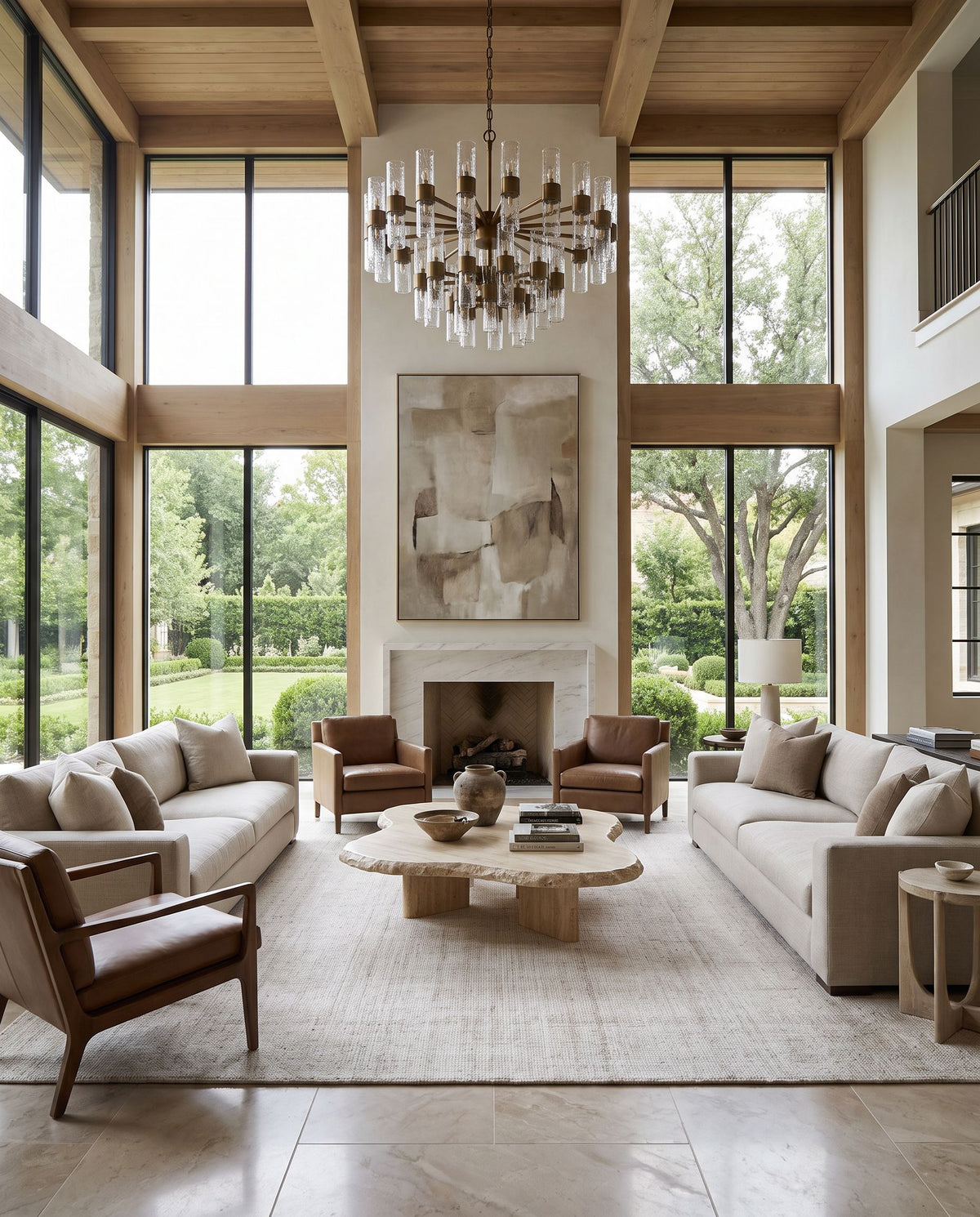 Sochi SCA-2300 Hand Loomed Rug as the centerpiece of a bright luxury living room — a hand loomed cottage area rug in cream and tan tones