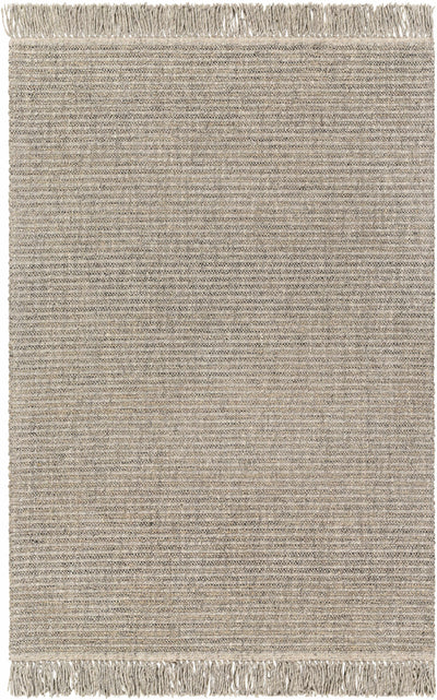 Light Gray Hand Loomed 55% Wool, 35% Polyester, 10% Jute Cottage Rectangle Handmade rug, Indoor use only, has fringe, non-washable.