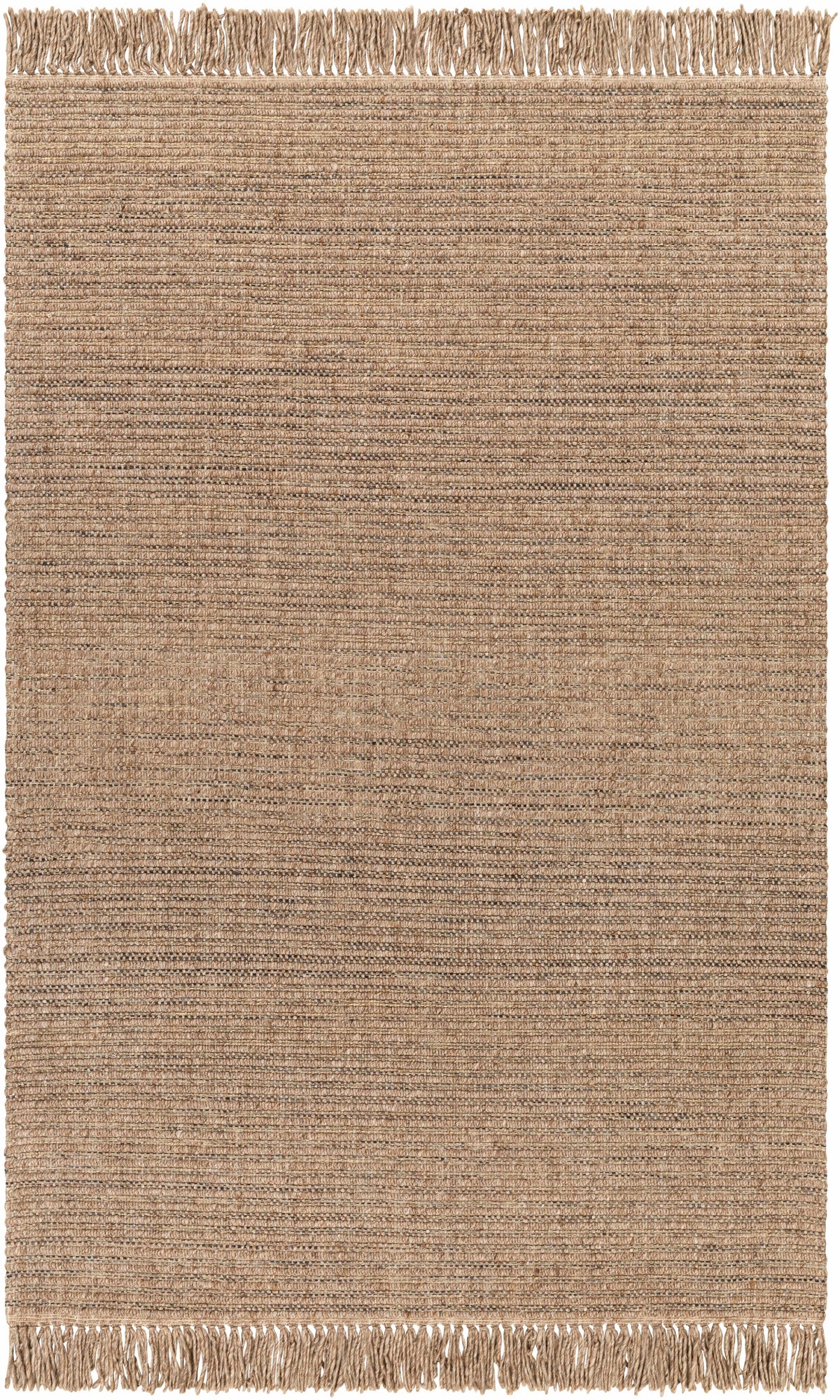 Dark Brown Hand Loomed 55% Wool, 35% Polyester, 10% Jute Cottage Rectangle Handmade rug, Indoor use only, has fringe, non-washable.
