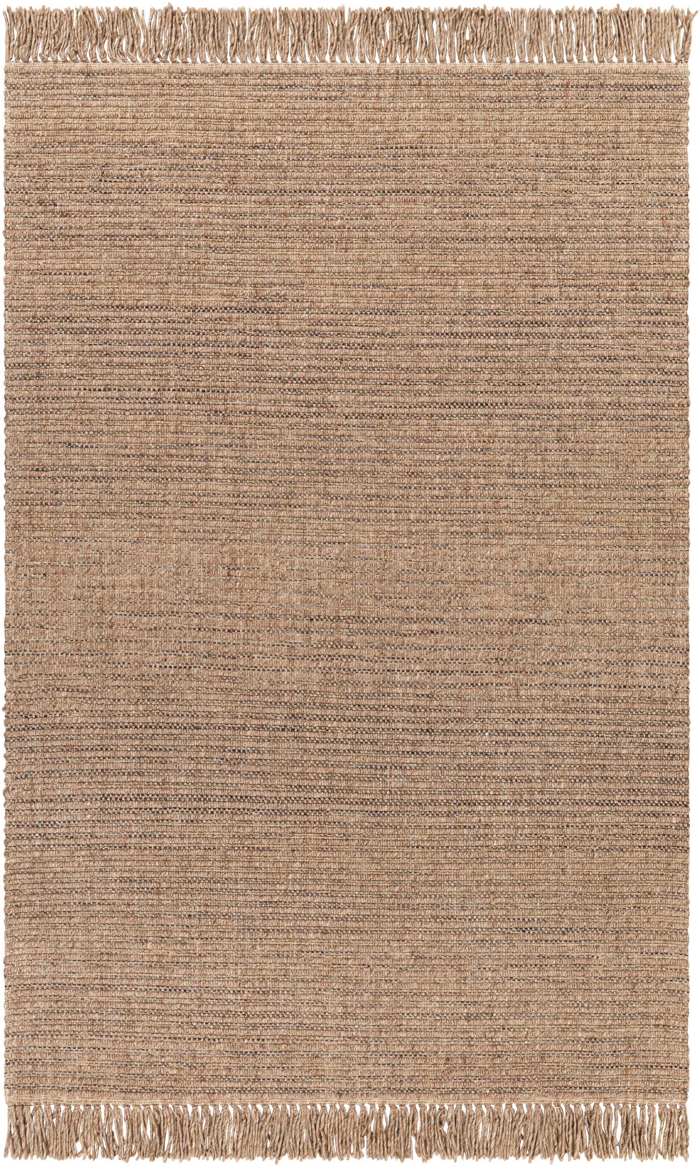 Dark Brown Hand Loomed 55% Wool, 35% Polyester, 10% Jute Cottage Rectangle Handmade rug, Indoor use only, has fringe, non-washable.